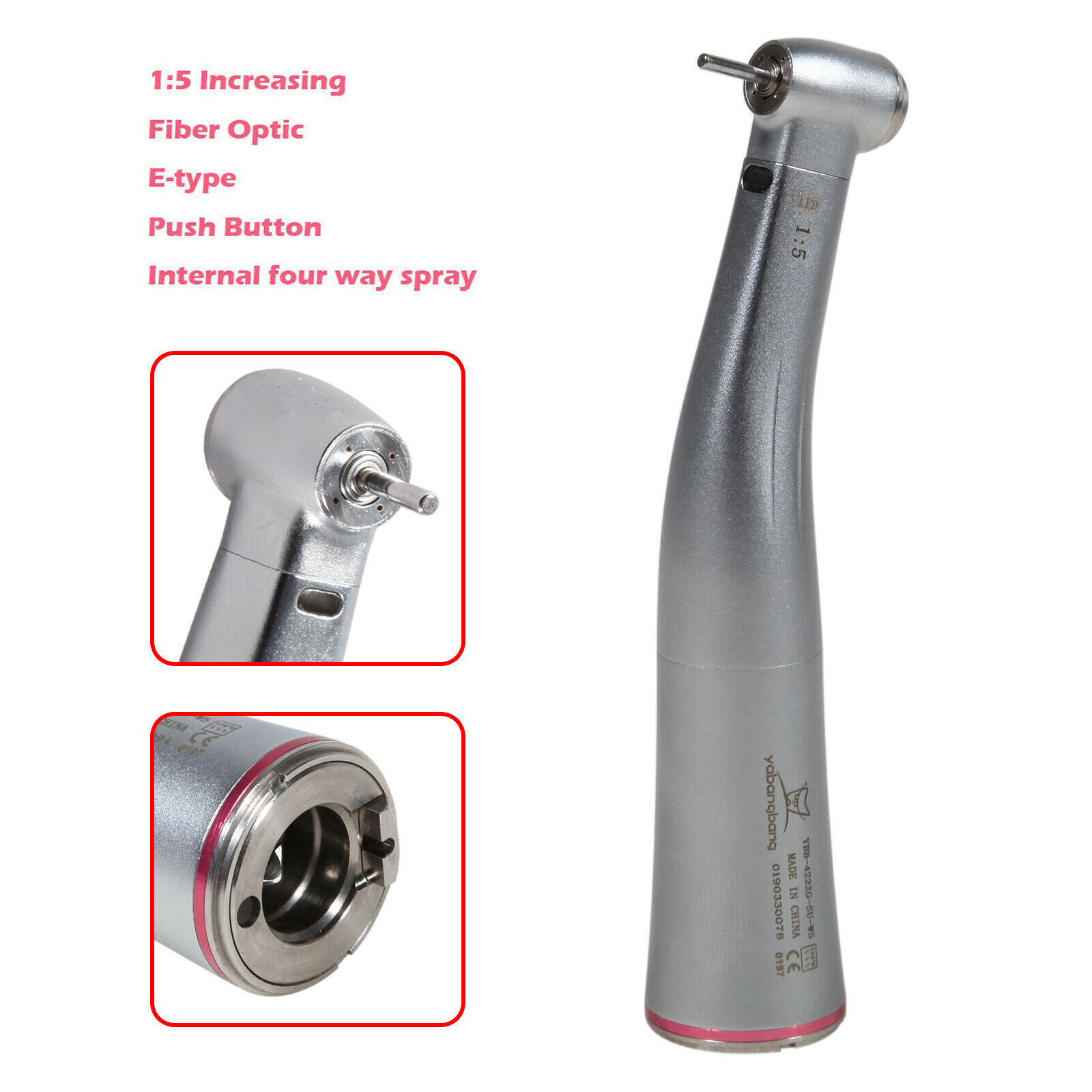 Dental 1:5 Increasing Contra Angle LED Optic Handpiece Fit NSK Electric Motor