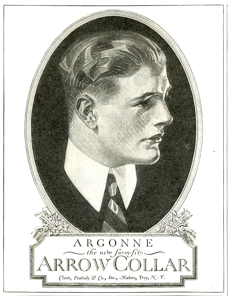 1919 Original Arrow New Form-Fit Collar Ad. JC Leyendecker Art. The Argonne