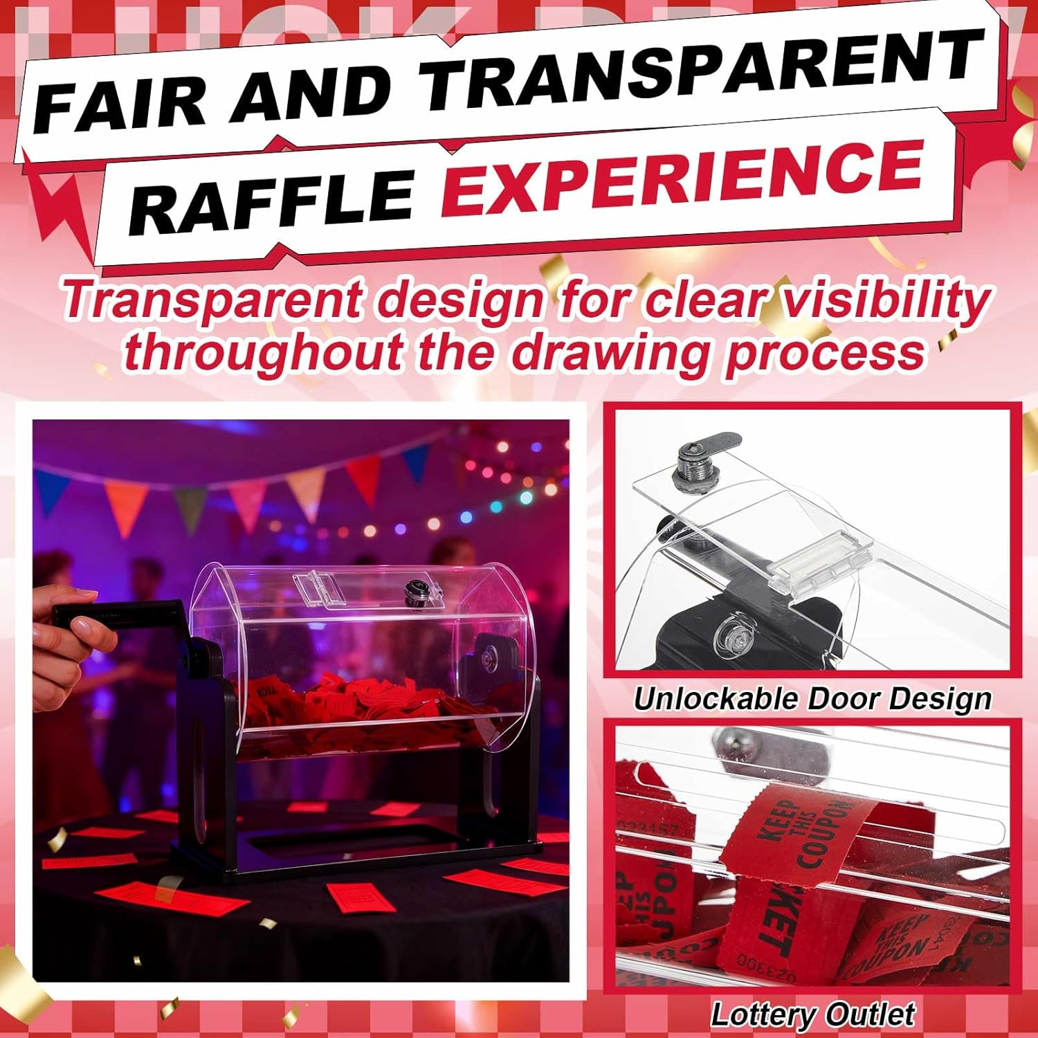 Clear Acrylic Raffle Drum Hexagon Ticket Spinner Box, New