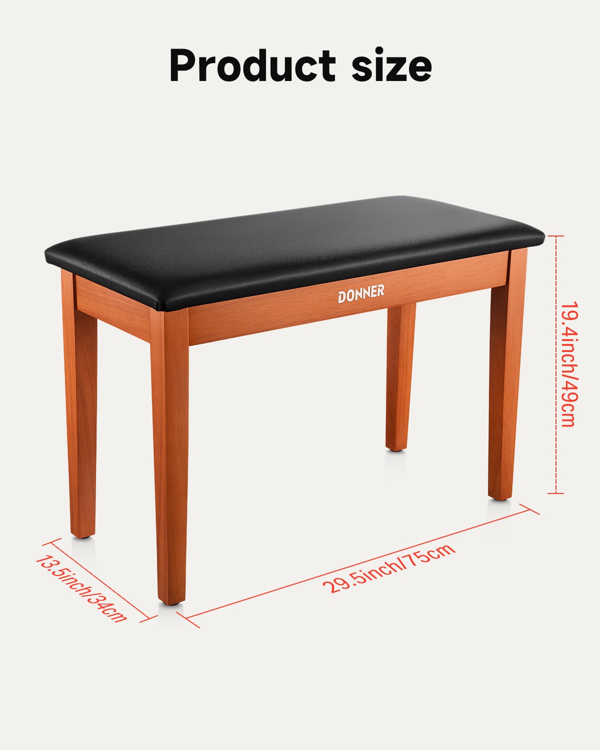 Donner Duet Piano Keyboard Bench with Storage Bookcase Solid Wooden Pad Cushion