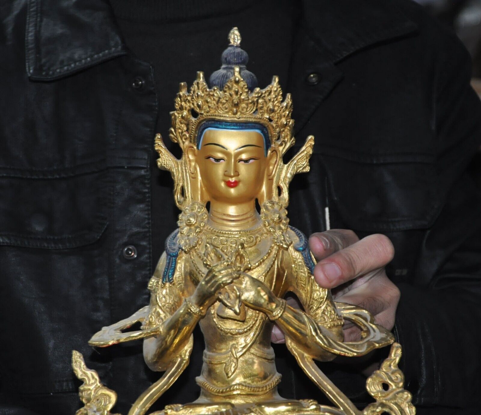 13.2" Tibetan ancient temple bronze Gilt Vajrasattva Tara Kwan-Yin Buddha statue
