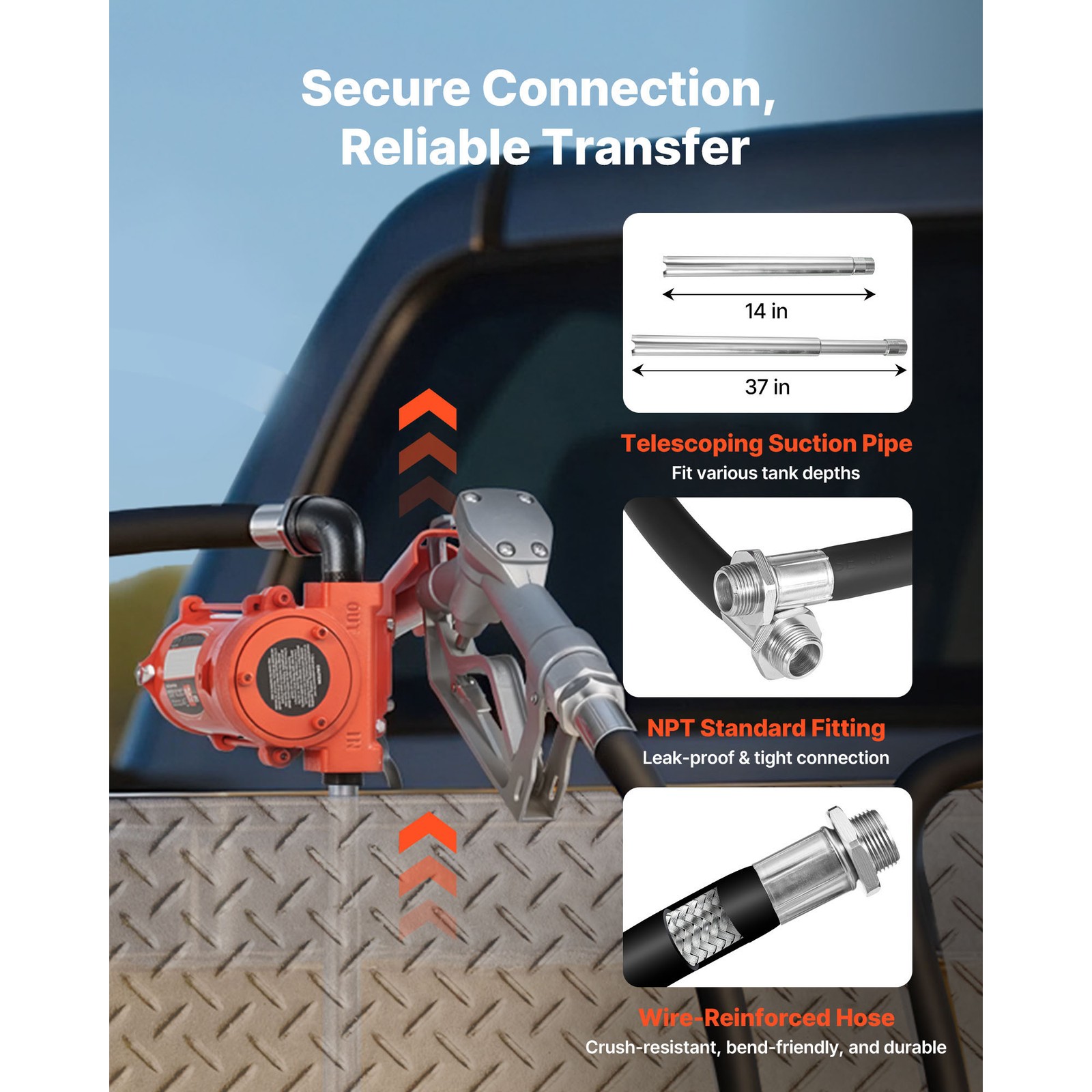 12V DC Fuel Transfer Pump,15 GPM Diesel and Gasoline Pump with Manual Nozzl