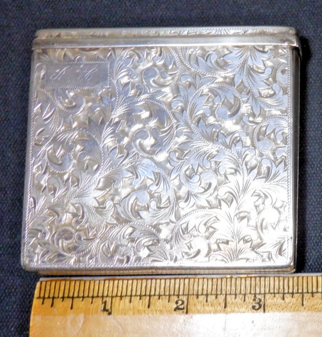 .950 Sterling Silver Cigarette or Card Case Engraved, Spring Open 4oz+
