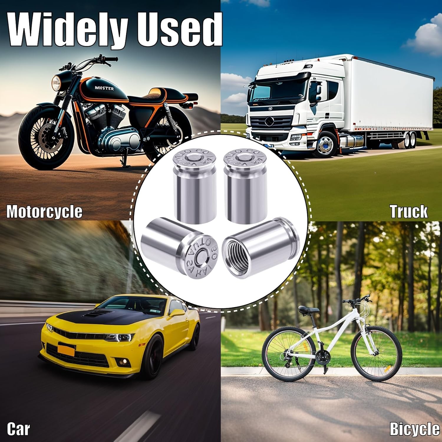 4PCS Bullet Shell Tire Valve Stem Caps, Aluminum Alloy Car Air Stem Cap, Univers