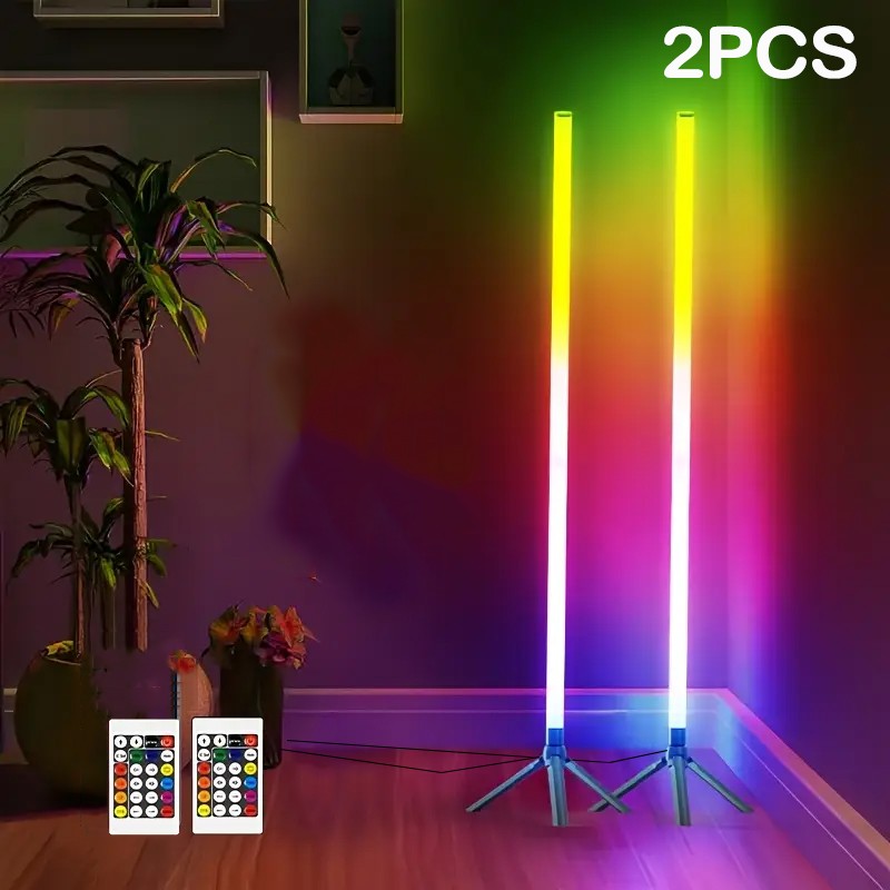 2-Pack Corner Floor Lamp RGB LED Minimalist Mood Light Colour Changing w/Remote