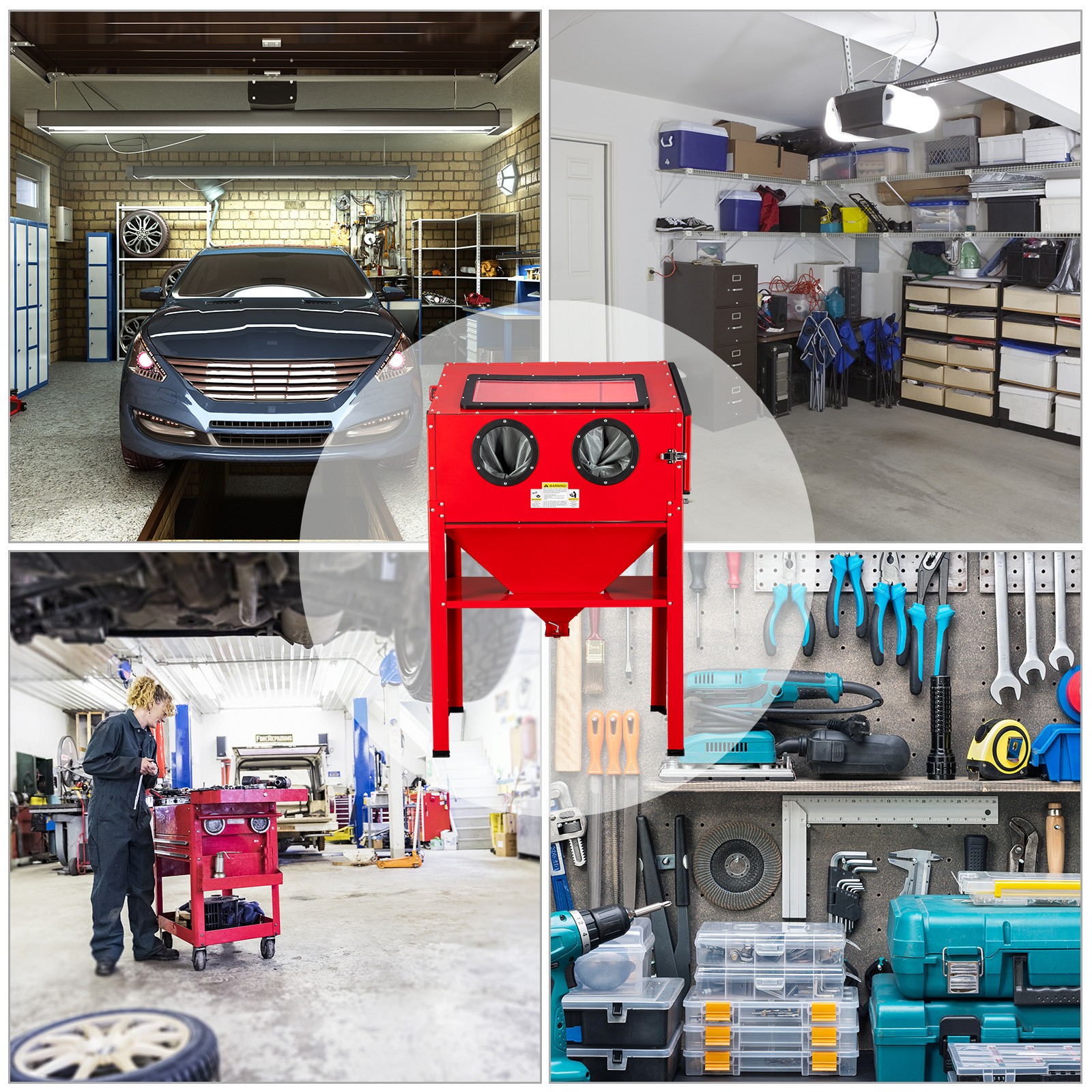 60 GAL SandBlaster Cabinet Bench Top Sand Blaster Large Blast Garage Red