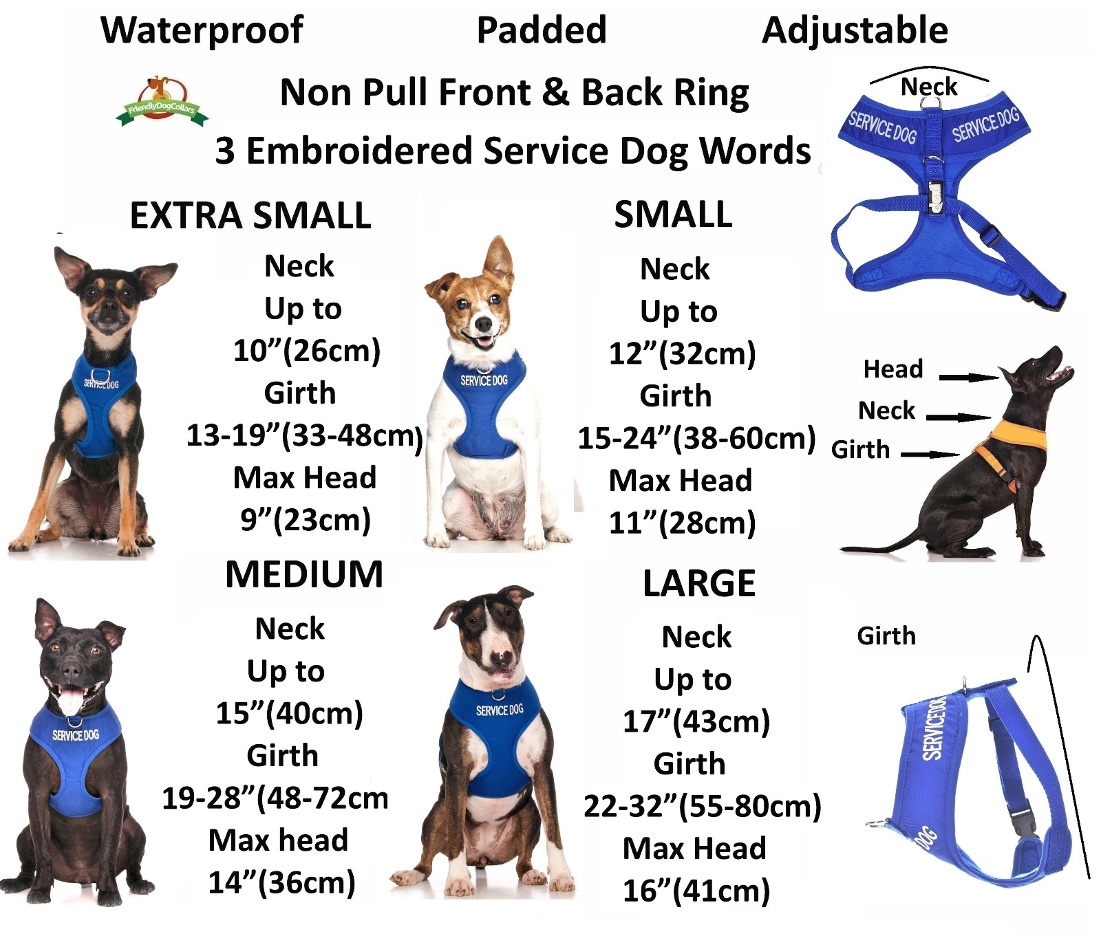 SERVICE DOG Vest Harness Non Pull Front Back Ring Padded Waterproof EX S M L New