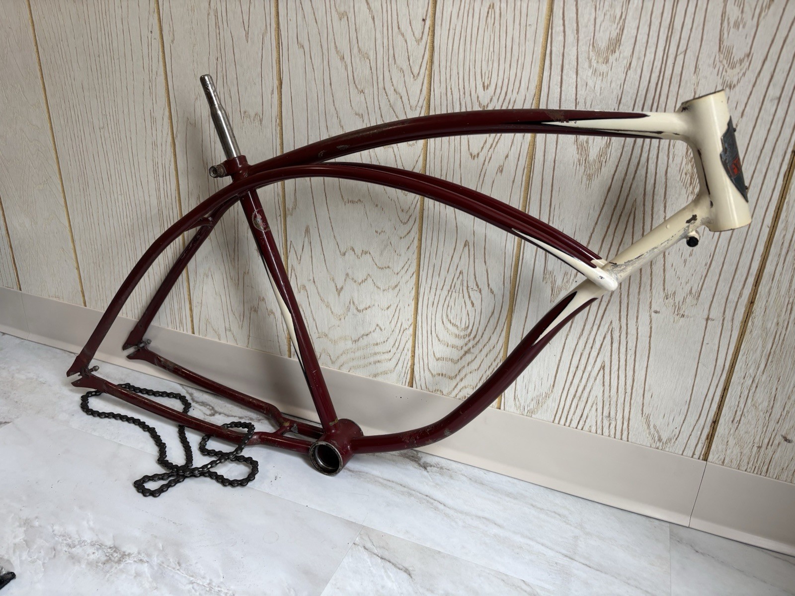 Prewar 1941 Schwinn Excelsior Autocycle Maroon Ivory Cantilever Frame