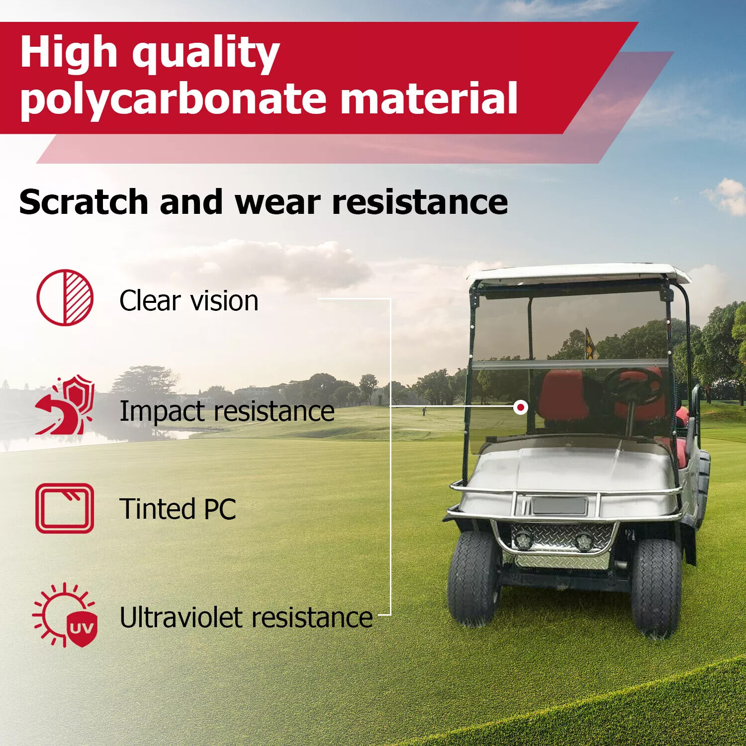 For EZGO Medalist TXT 1994-2013 Folding Golf Cart Tinted Windshield Windscreen