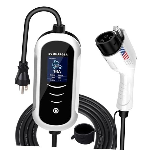 Cargador EV de nivel 1 y 2, carga rápida de 16A 110V-240V con cable de plateado