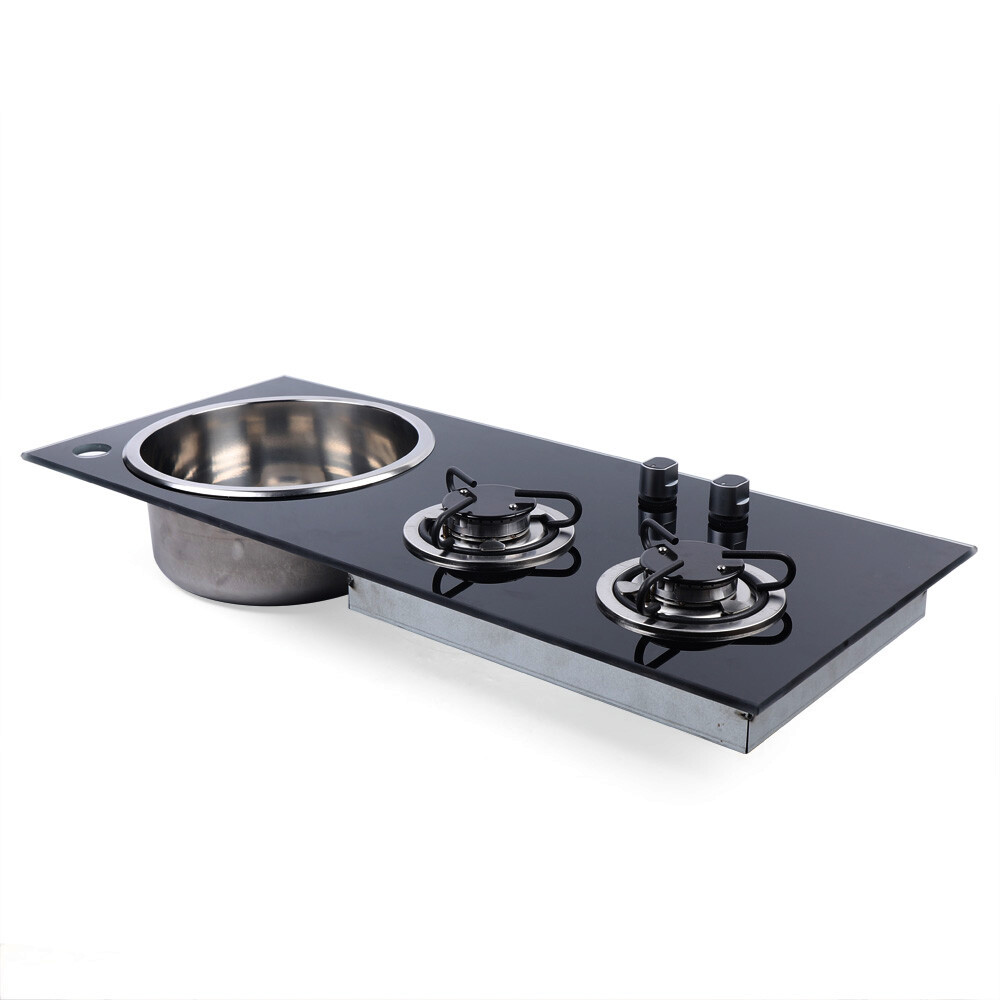 PortableBoat Caravan RV Camper 2 Burners LPG Gas Stove Hob and Sink Combo Black
