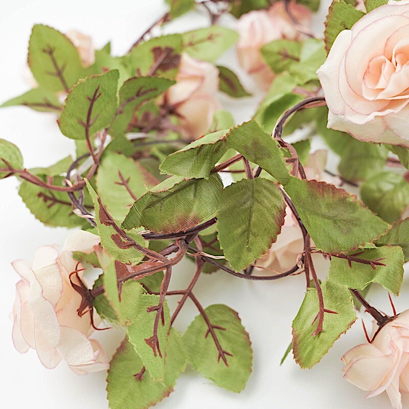 Blush 7 ft LED Roses Leaves Garland Battery Operated Fairy Lights Party Supplies