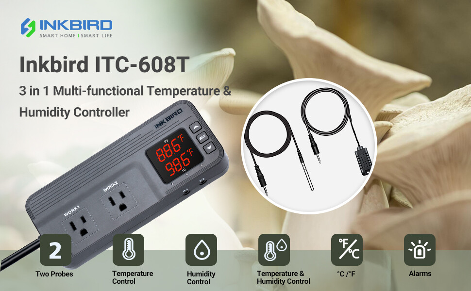 Inkbird 608T Digital Temperature Humidity Controller Greenhouse Grow Tent 110V
