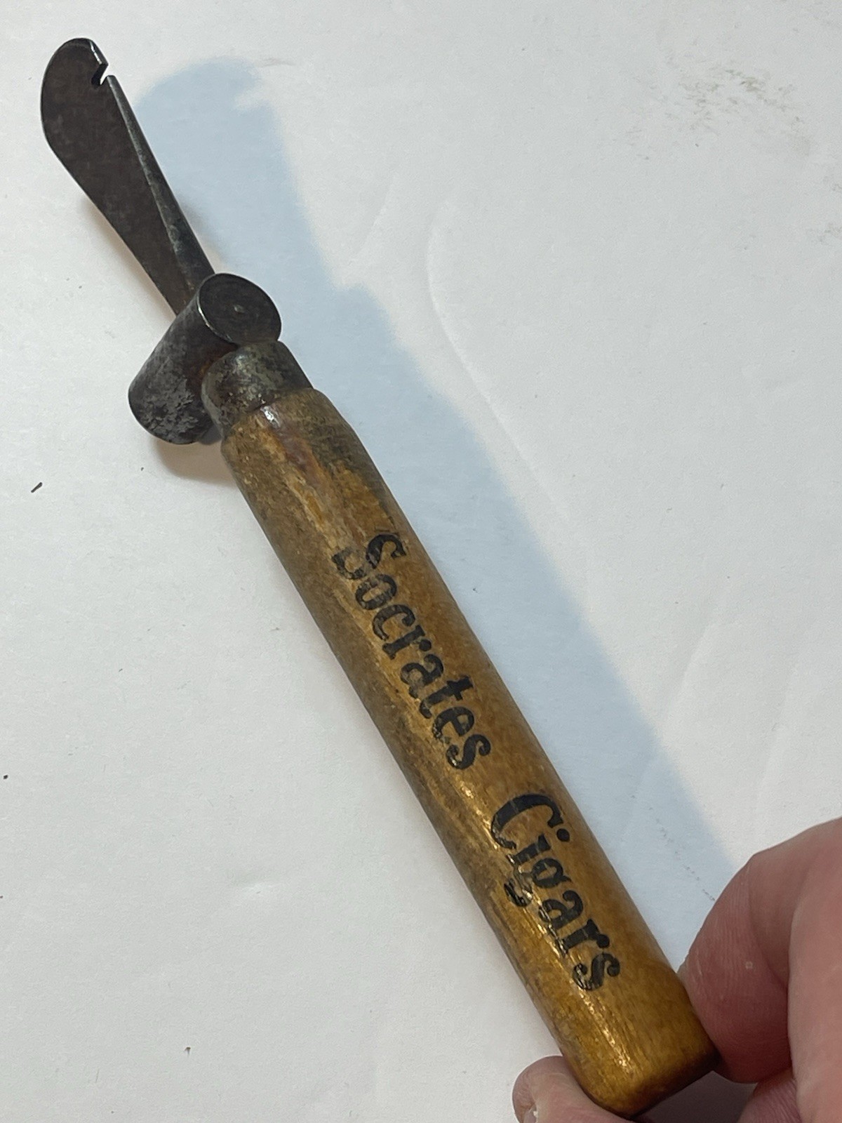 Antique Wood Handle Cigar Box Opener Hammer Tool Advertising SOCRATES CIGARS