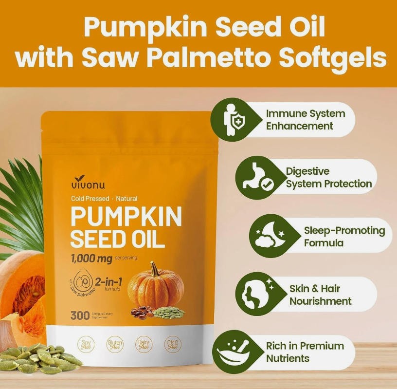 Pumpkin Seed Oil with Saw Palmetto Capsules Hair Care Hair Loss | 300 Softgels