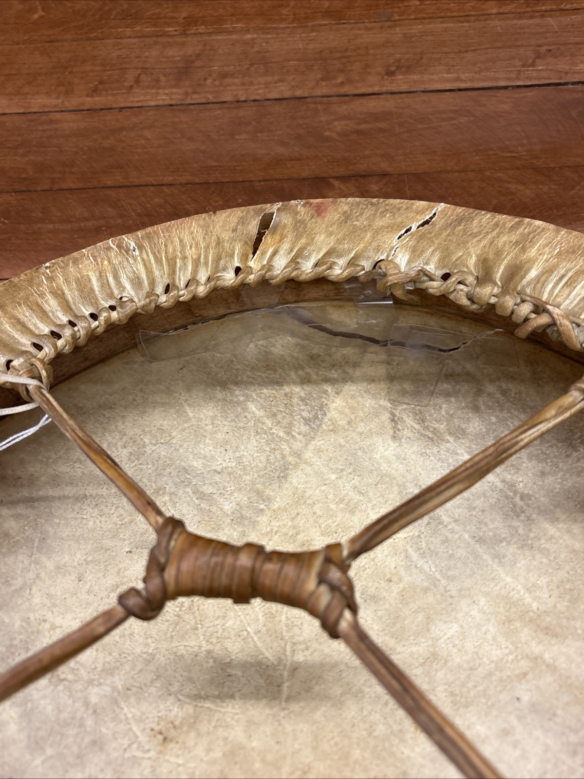 Antique Native American Plains Painted Drum Pictorial Morning Star Painted Drum