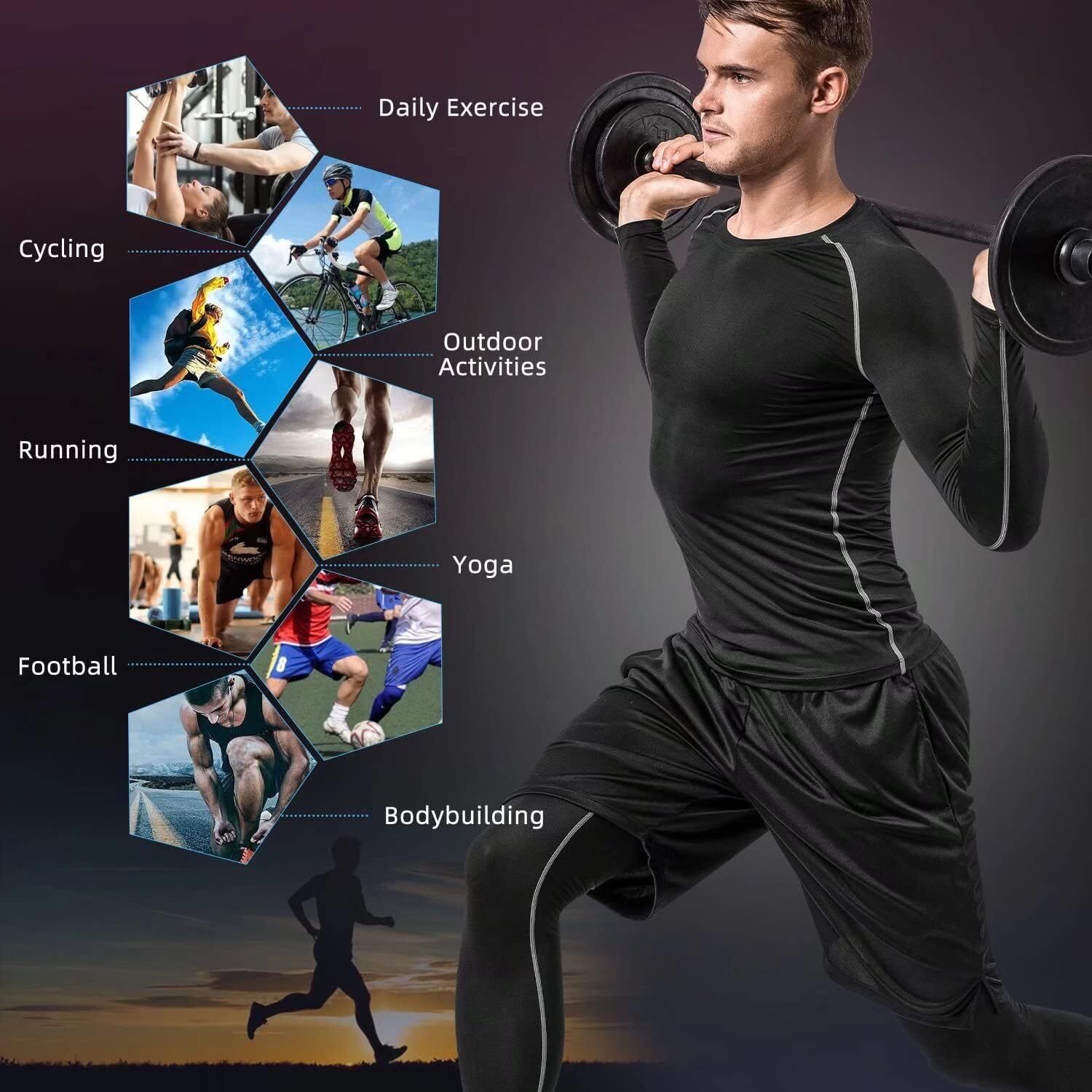 Mens Compression Base Layer Under Full Suit Shirt Tights Pant Set Winter Thermal