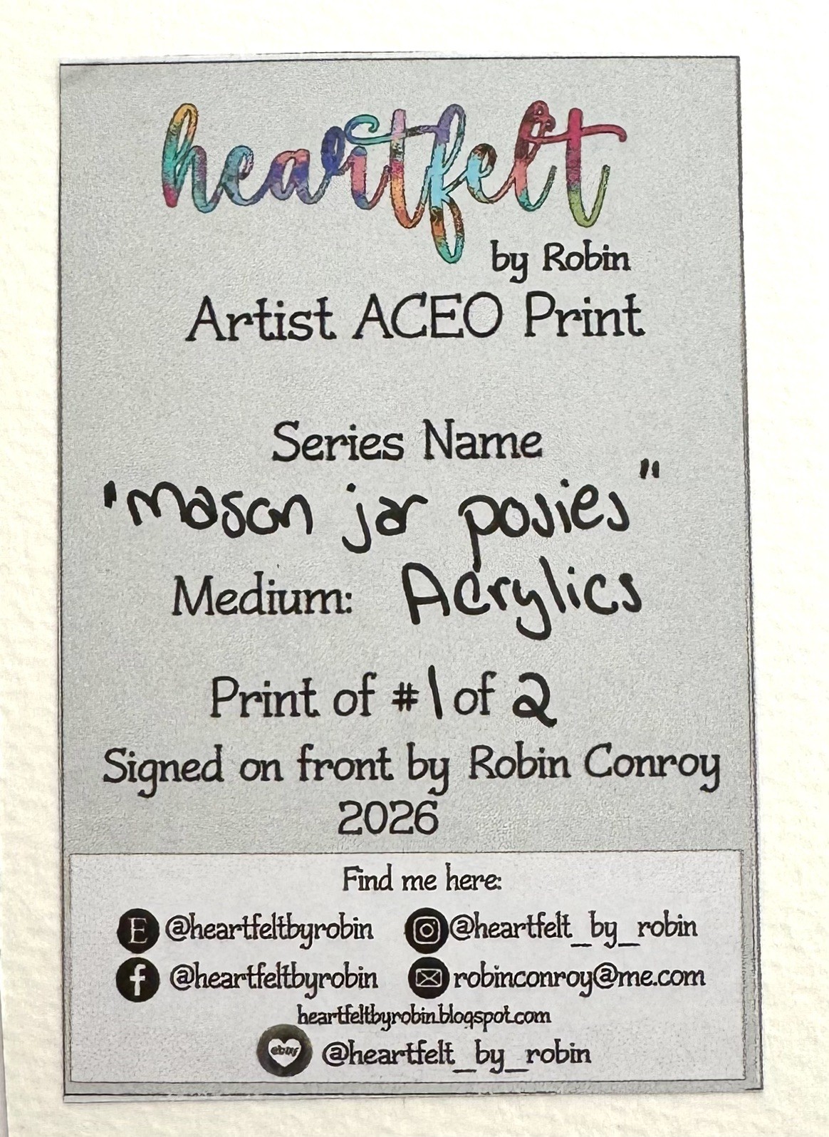 ACEO Original PRINT Flowers, Colorful flower aceo, Mason jar, heartfelt_by_robin