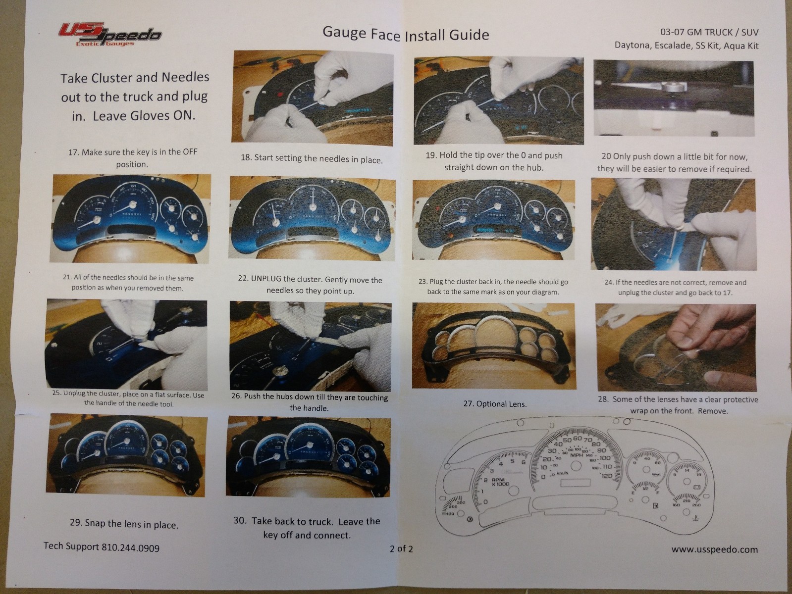US Speedo Stainless Steel Gauge Face Kit Blue Text & Matching Pointers GM 03-06