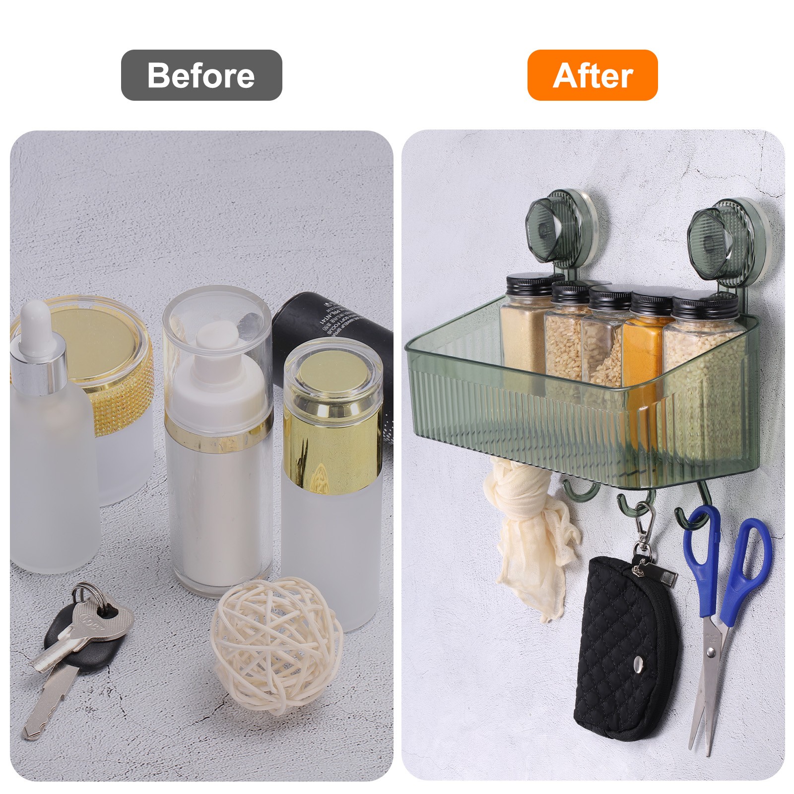 3.7" Suction Cup Shower Caddy Storage Organizer Shelf with Hooks Clear