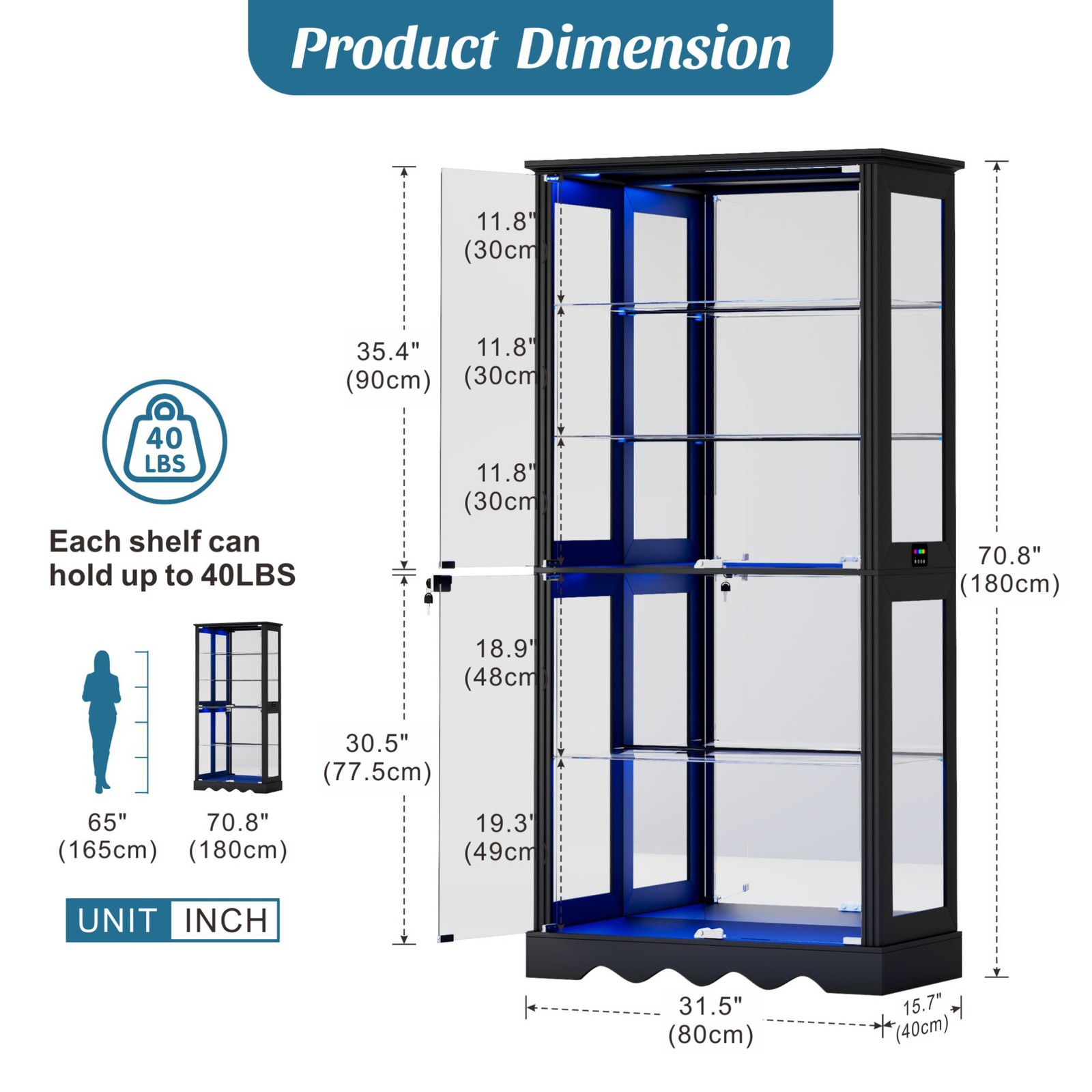 Black Display Cabinet with RBG Lights, 5-Tiers Display Cases for Collectibles