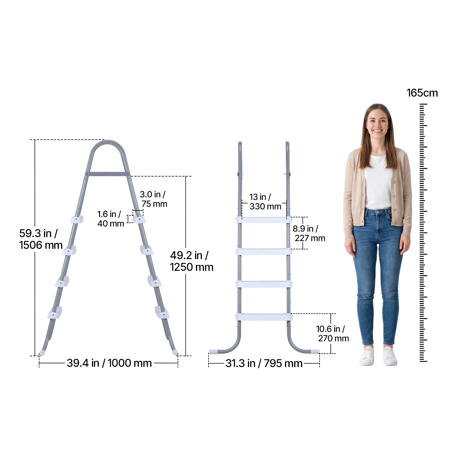 Uimoso 4-Step Steel A-Frame Pool Ladder for 48in Wall, 300lbs Capacity