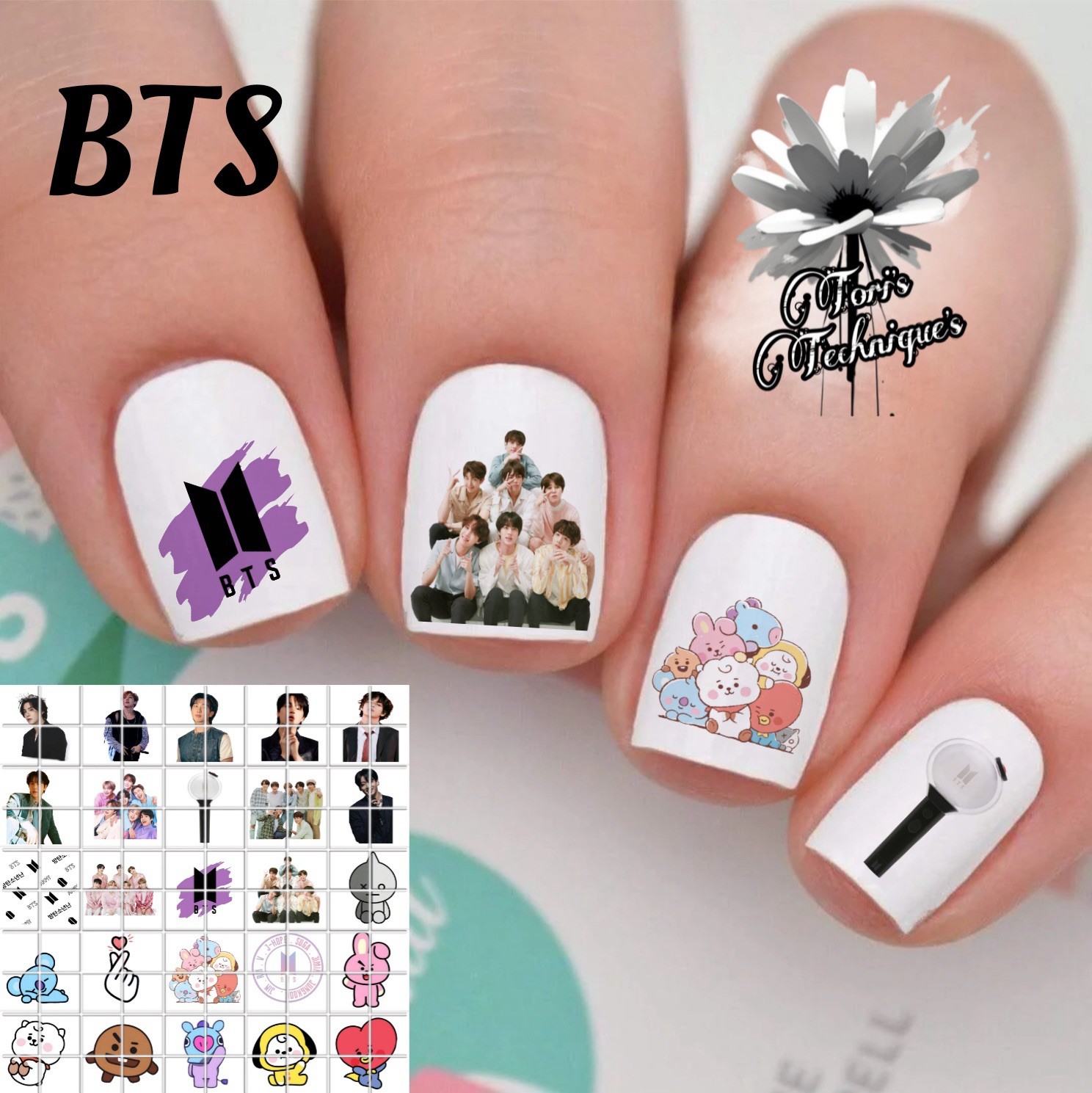 BTS Boy Band Waterslide Finger Nail Decals Instructions set of 50 Bonus TT
