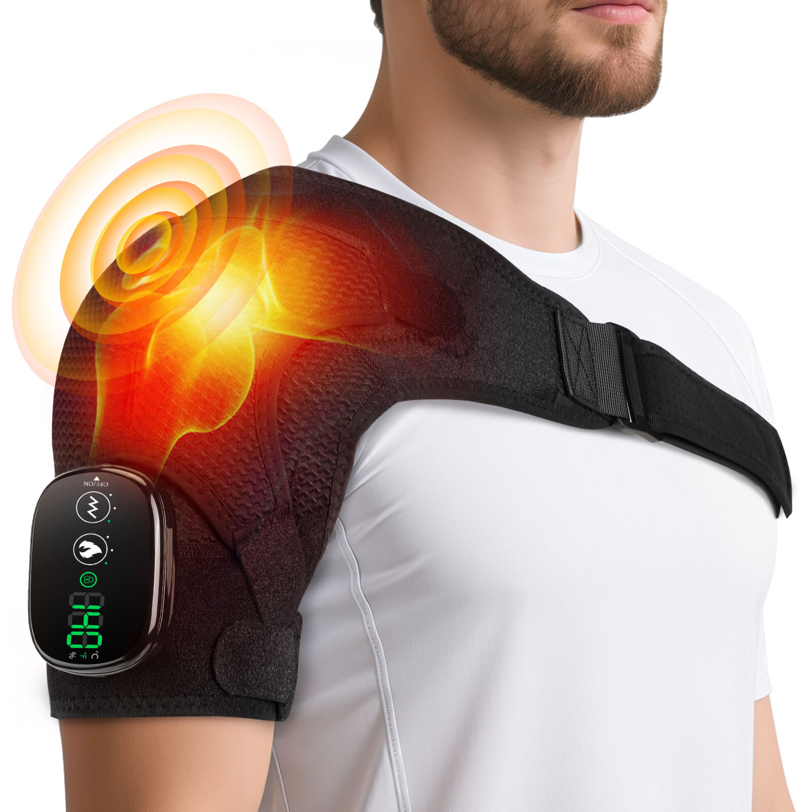 Electric Heated Vibration Shoulder Massager Brace Rotator Cuff Joint Pain Relief