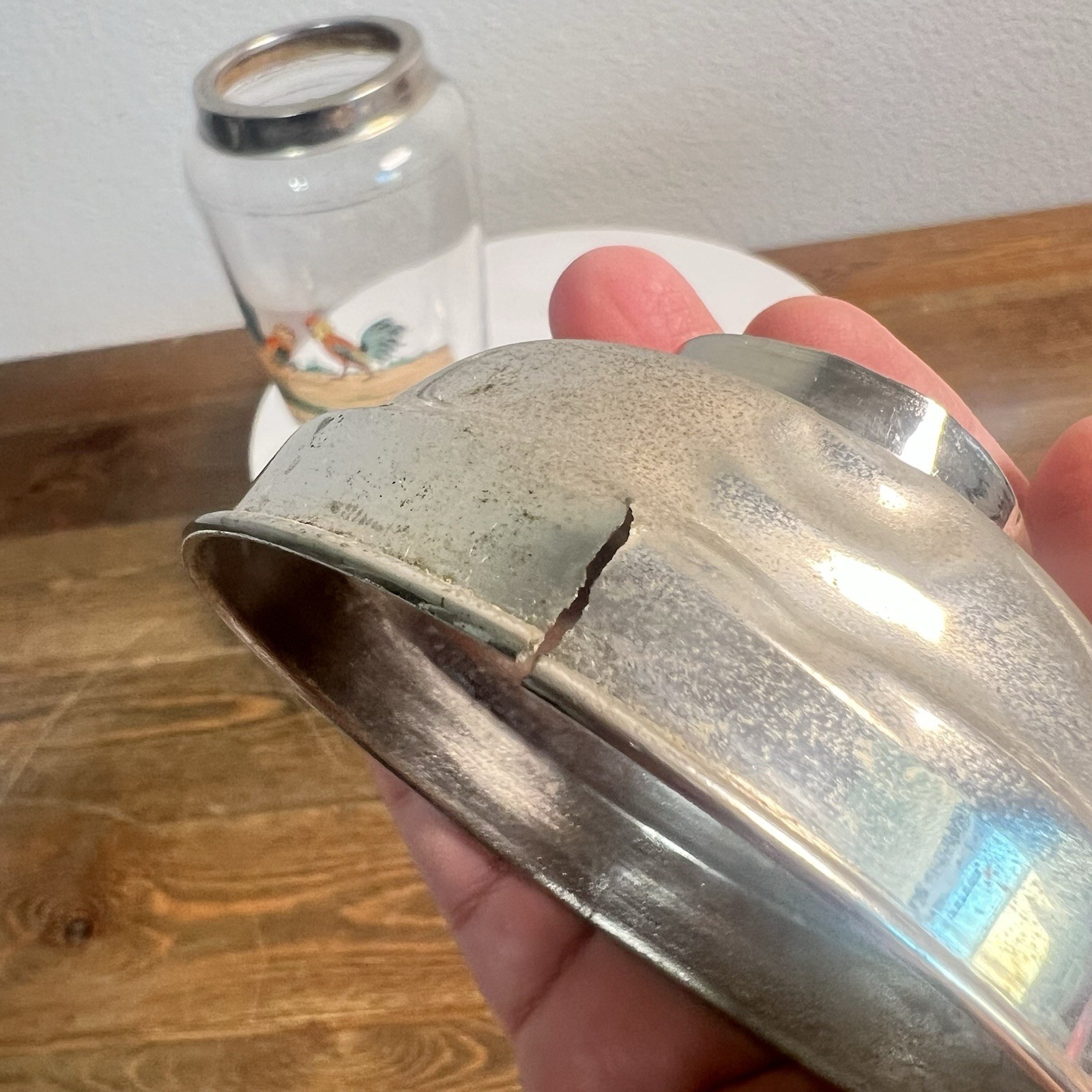 1940s Cocktail Shaker Hand-painted Rooster Silver Plated Vintage Art Deco 9"