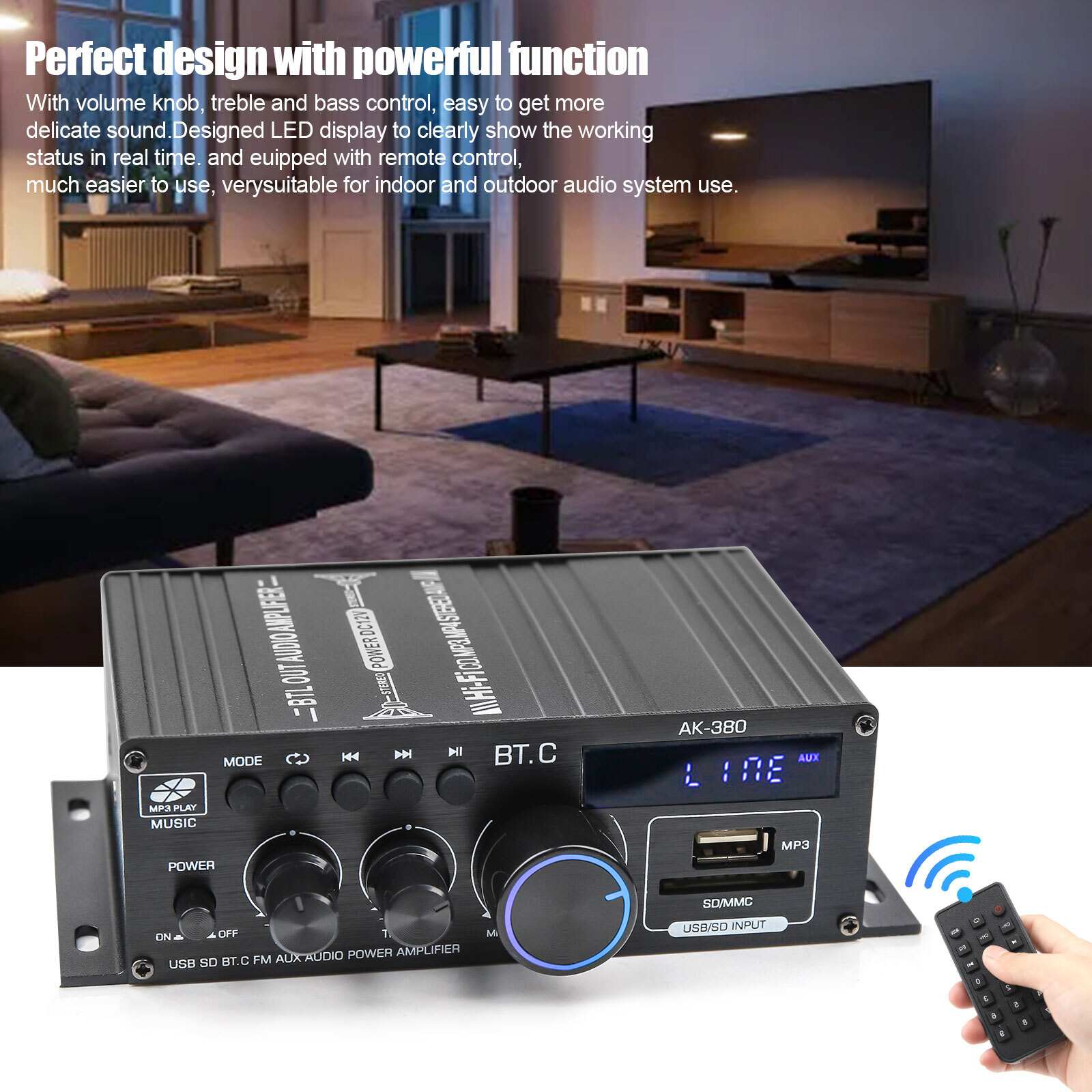2 Channel 800W bluetooth Mini HIFI Power Amplifier Audio Stereo Amp Home Car FM