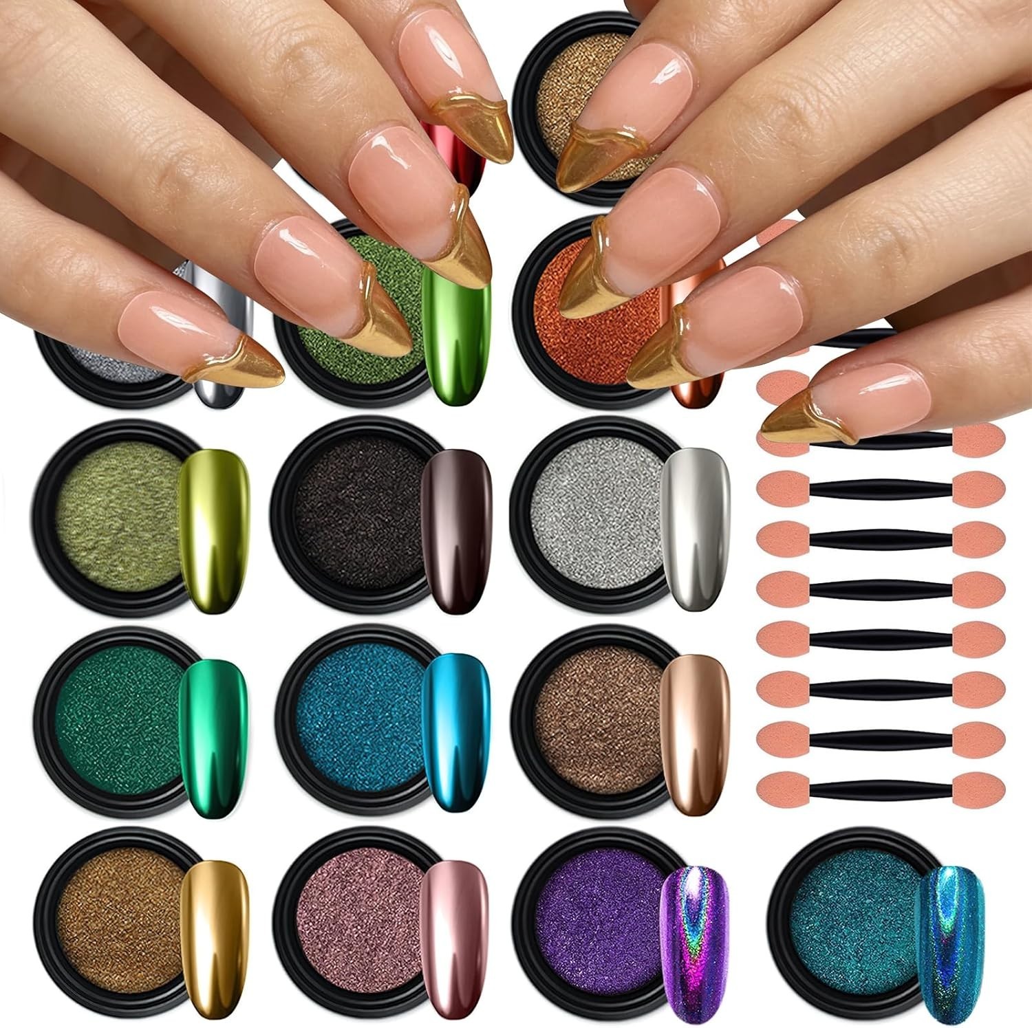 Metallic Chrome Nail Powder Collection - 16 Colors for Elegant Nail Decoration