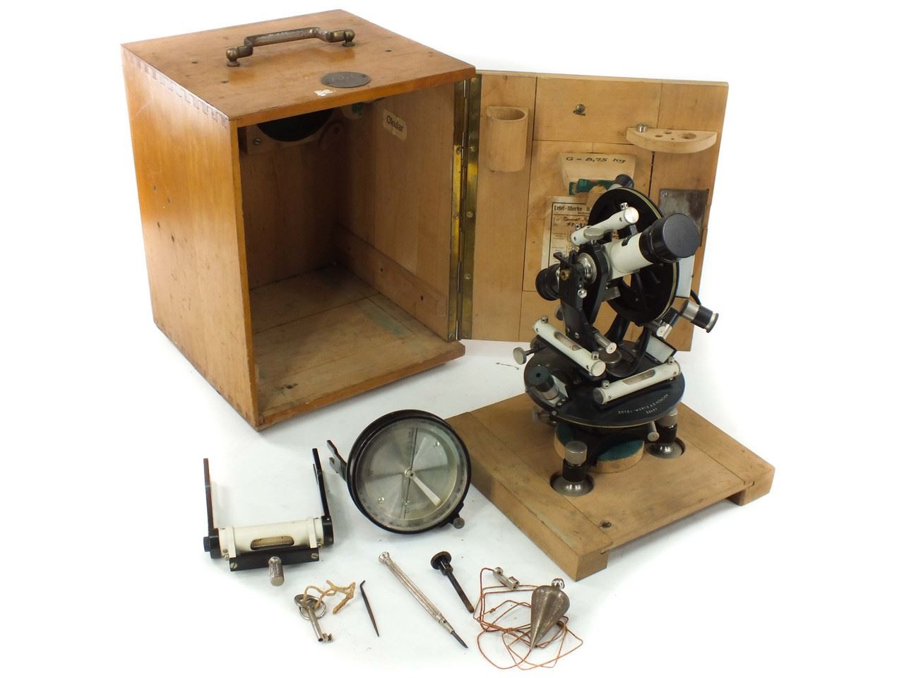 Ertel-Werke Double Circle Theodolite with Compass and Wooden Case 637