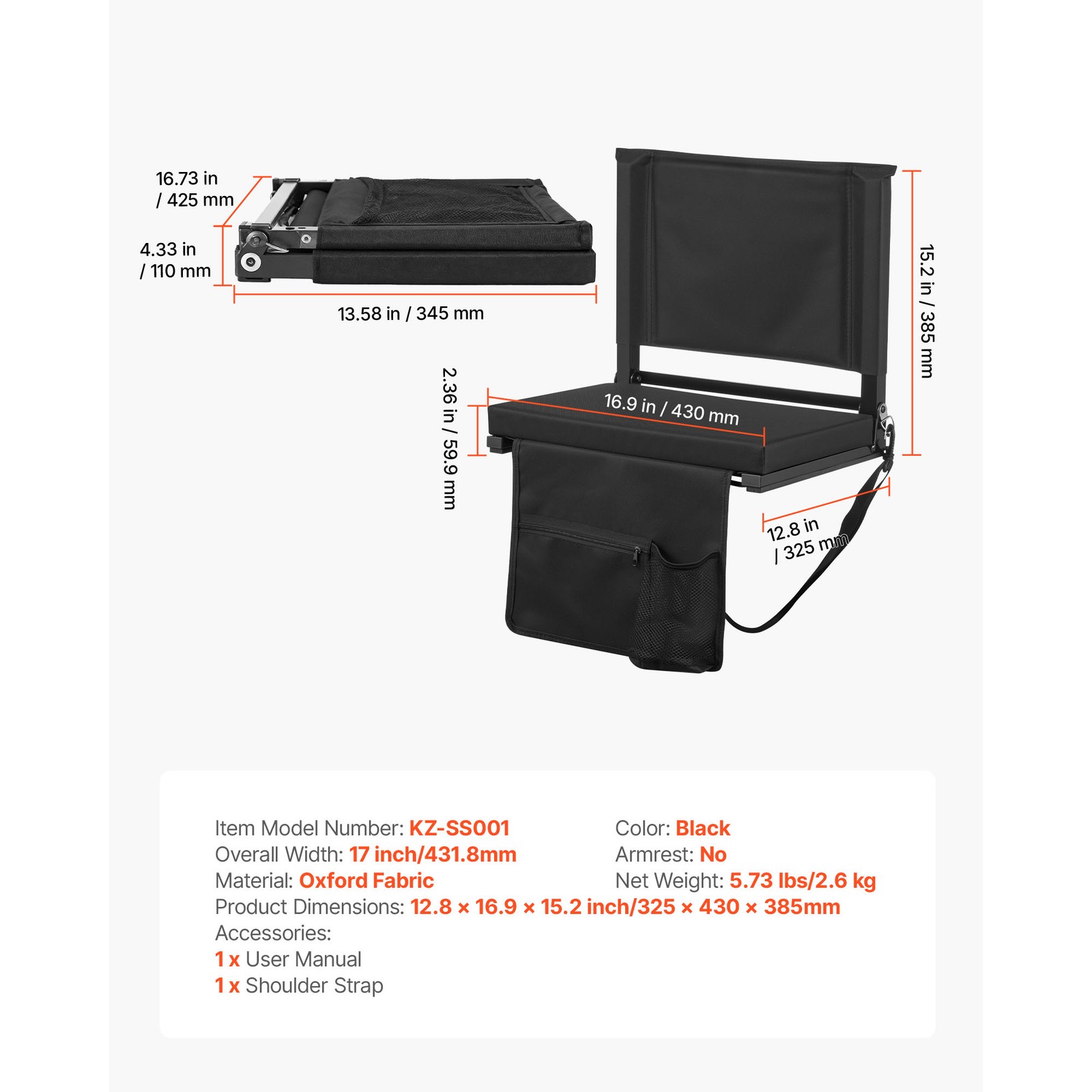 Uimoso Folding Bleacher Chair with Backrest and Padded Cushion for Stadium Use