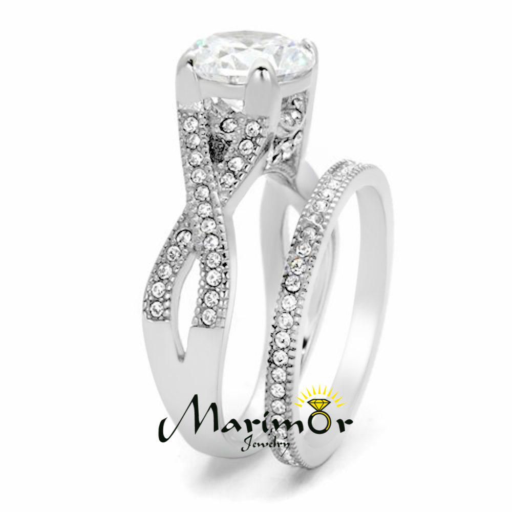 3.3 Ct Round Cut Cz Stainless Steel Wedding & Eternity Ring Set Womens Size 5-10