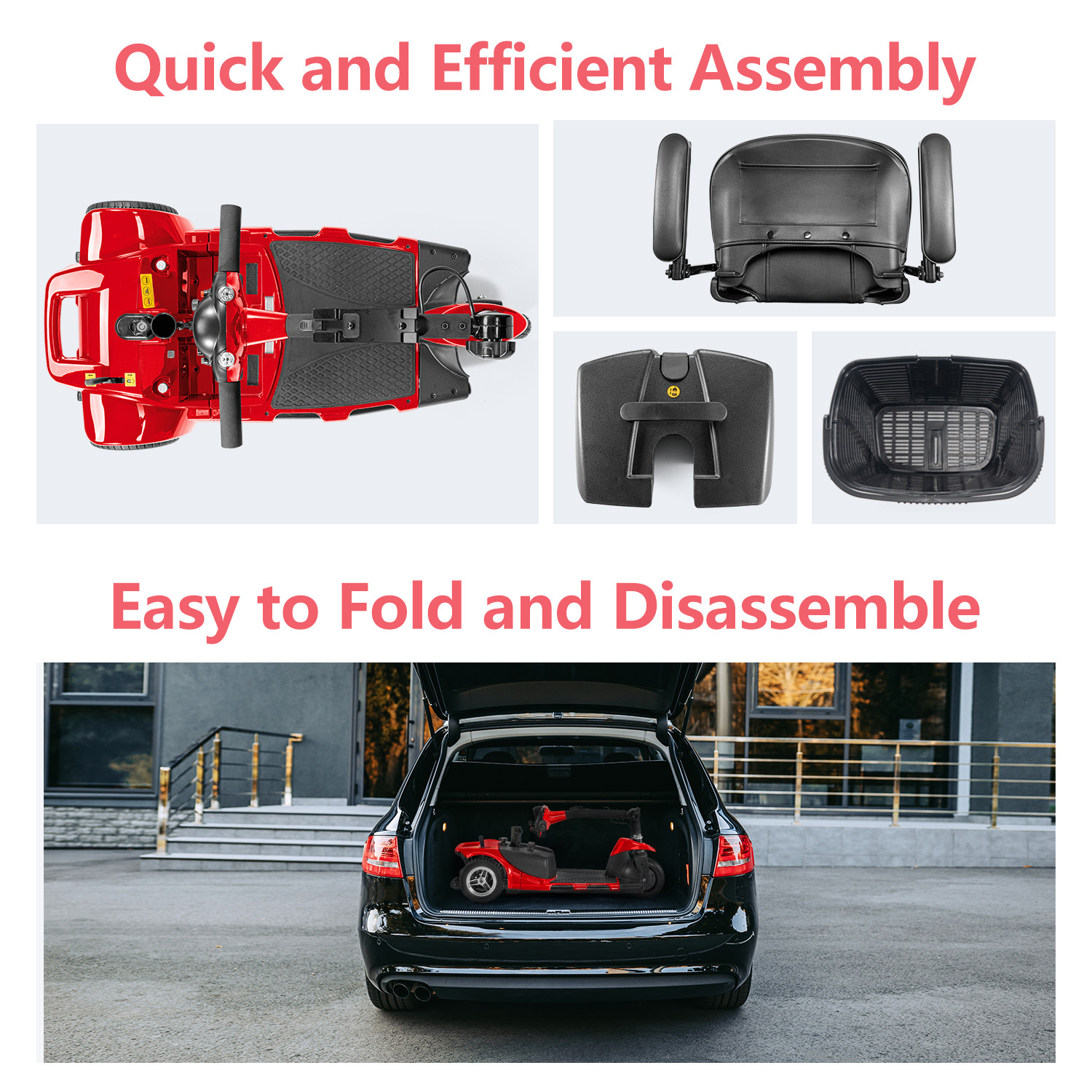 3 Wheels Mobility Scooter Electric Powered Mobile Folding Wheelchair Adult