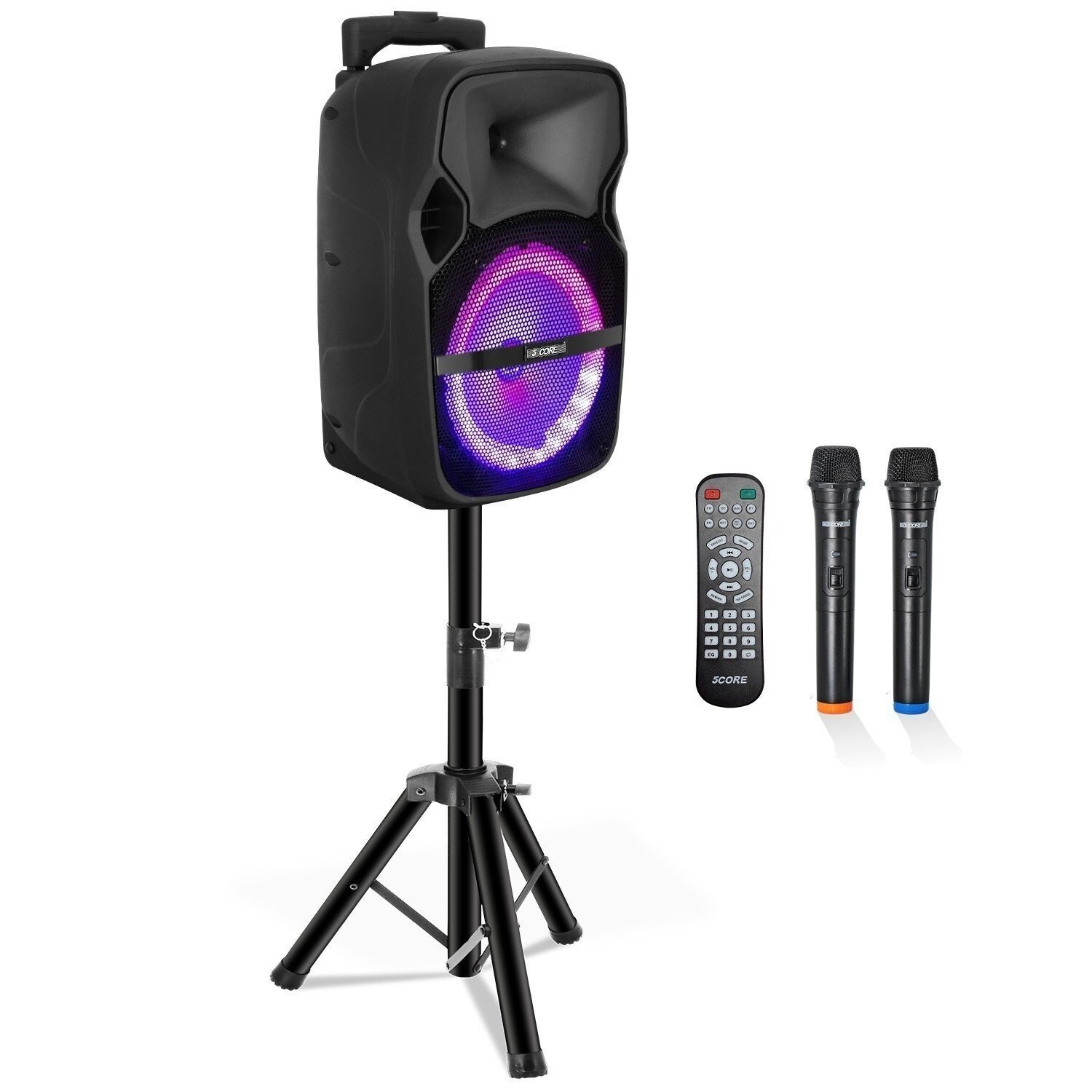 5Core Party Speaker Bluetooth 250W Big Rechargeable Outdoor PA DJ System w 2 Mic