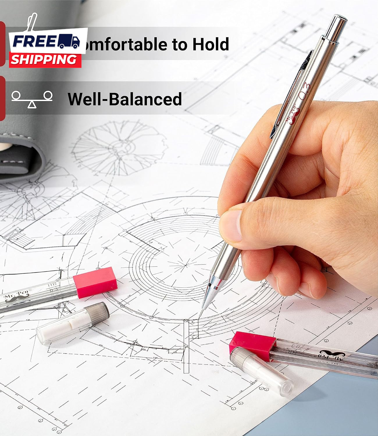 Metal Mechanical Pencils 0.3Mm 2 Pack Pencil Mechanical Lead Pencil Metal