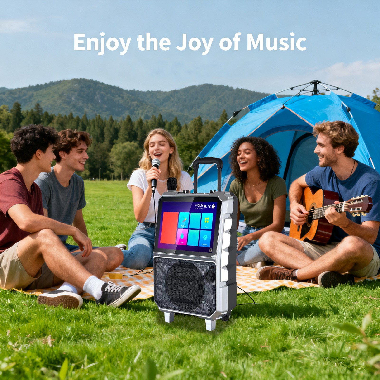 Professional Karaoke Machine BT Speaker w/ Wireless Mic & Lyrics Display Screen