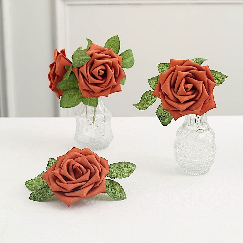 24 TERRACOTTA 5" FOAM ROSE Flowers Stems Party Wedding Events Decorations
