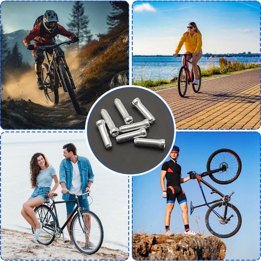 100 Bike Cable End Cap Silver Brake Shifter Wire Crimp Mountain Bicycle Aluminum