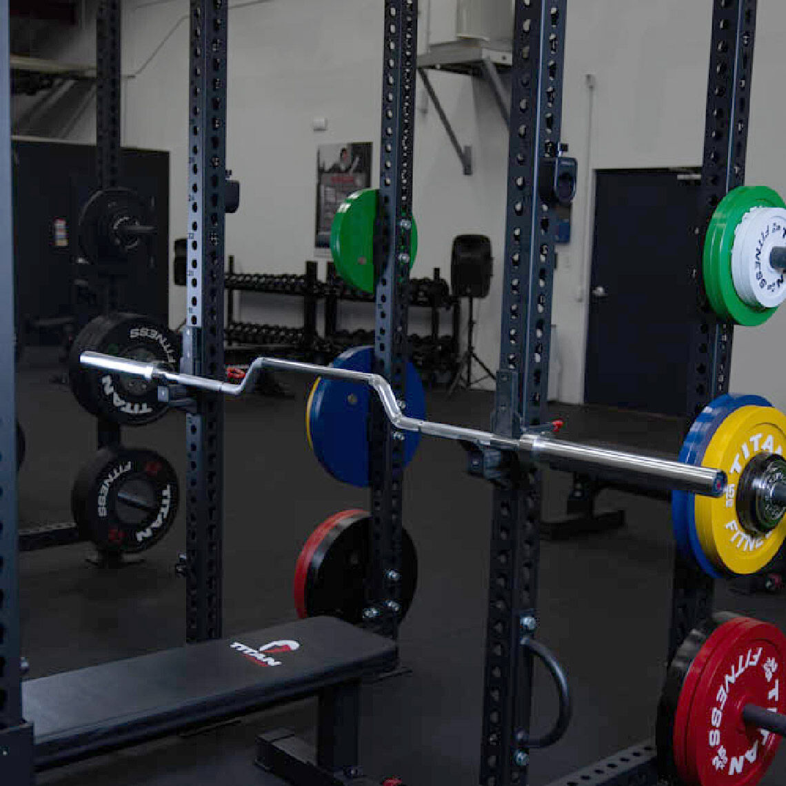 Titan Fitness Cambered Olympic Bench Press Rowing Bar, Rated 600 LB, 4" Camber