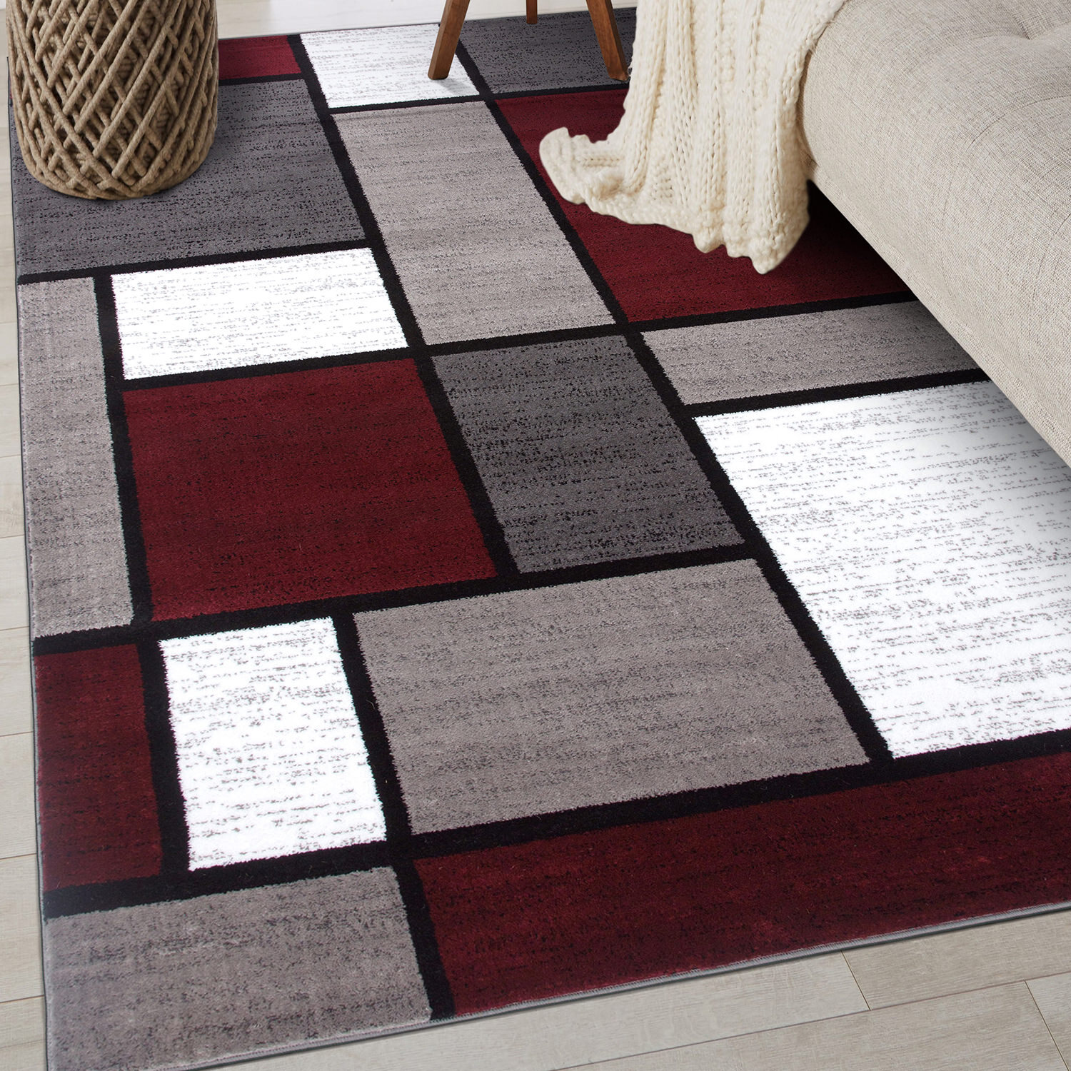 Rugshop Area Rug Contemporary Modern Boxed Color Block Rugs for Living Room 8X10
