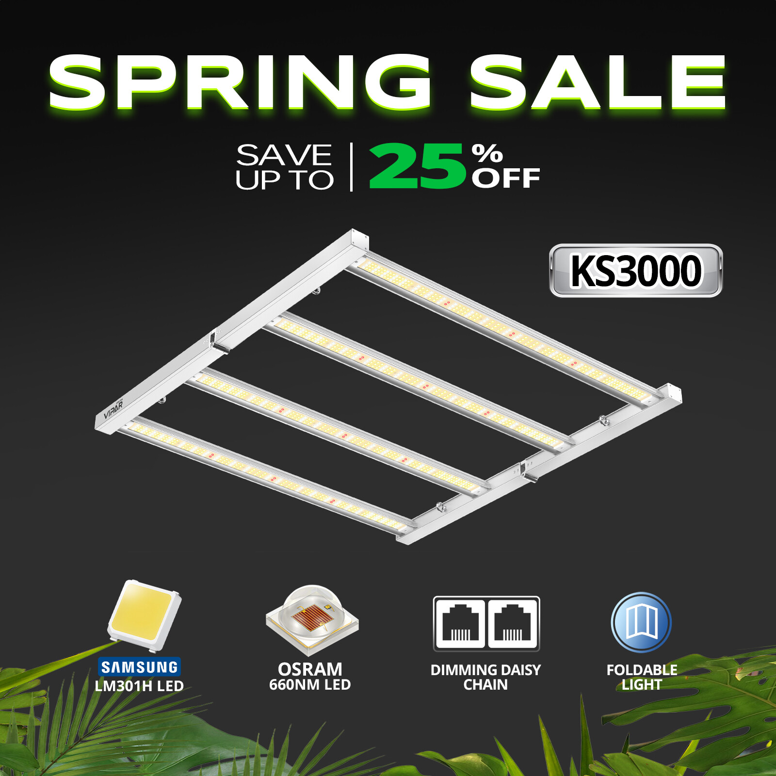 VIPARSPECTRA KS3000 LED Grow Light Full Spectrum Commercial Plants Indoor Flower