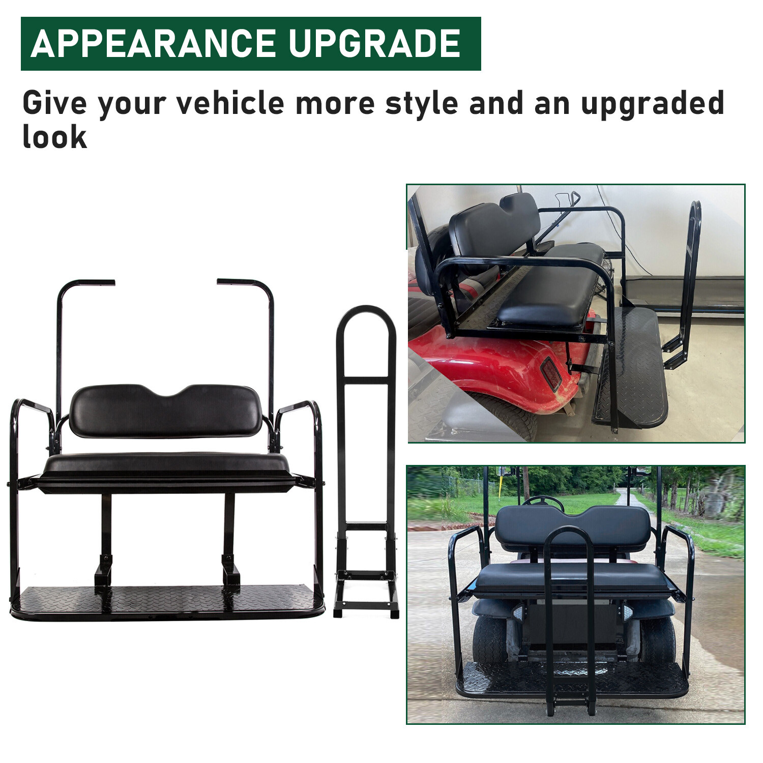 For 1995-UP EZGO TXT Golf Cart Flip Rear Seat Kit W/Roof Support Safety Grab Bar