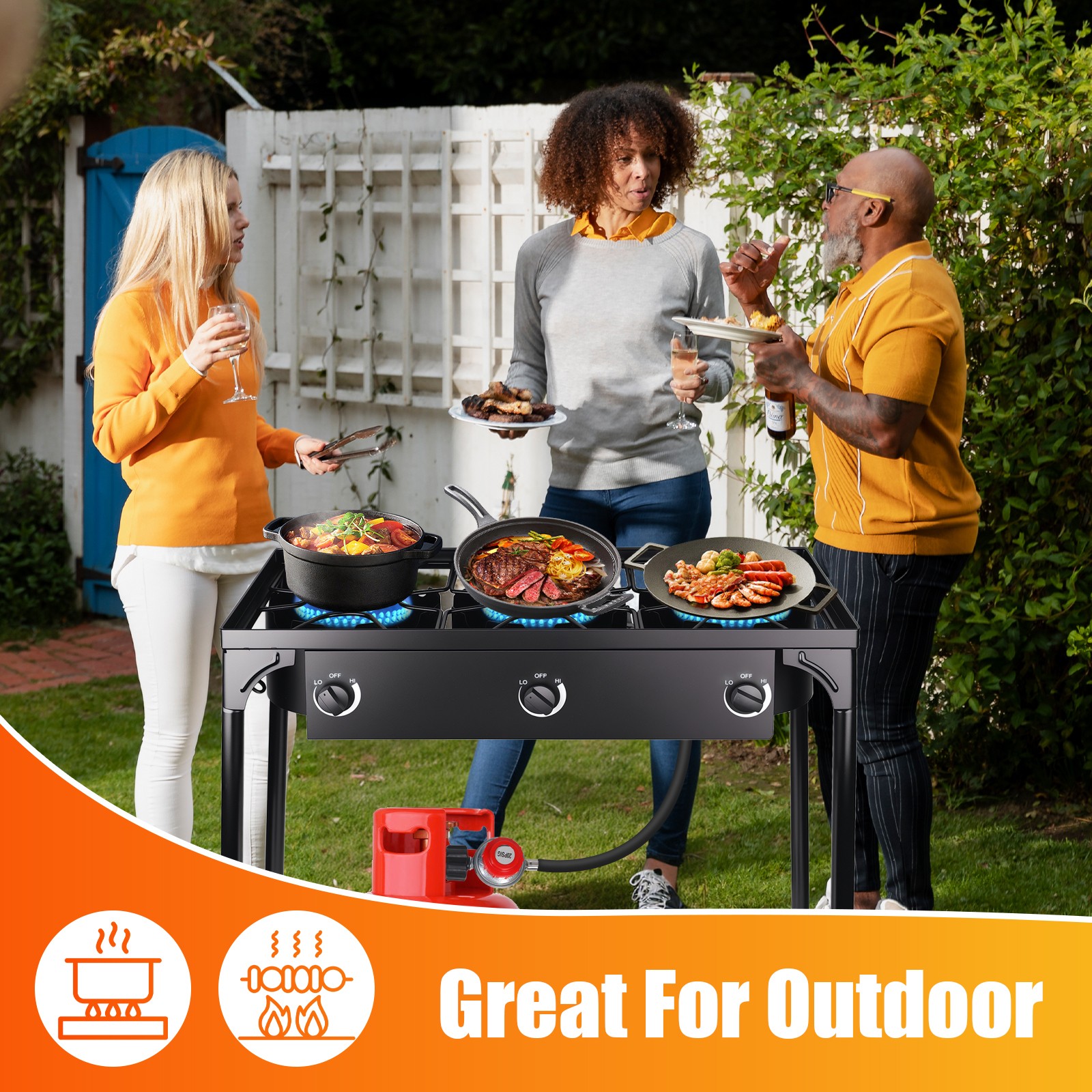 Hot 225000 BTU Propane Stove 3 Burner Gas Outdoor Portable Camping BBQ Grill US