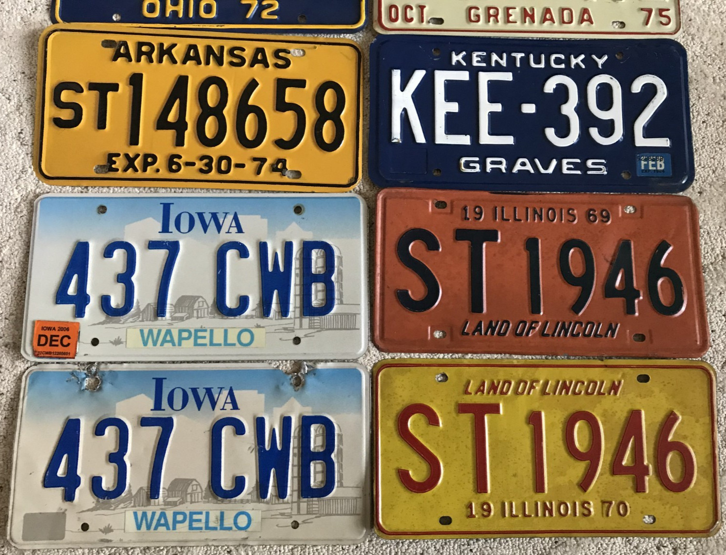 Lot of 10 Ohio Florida Arkansas Kentucky Iowa Illinois MS License Plates