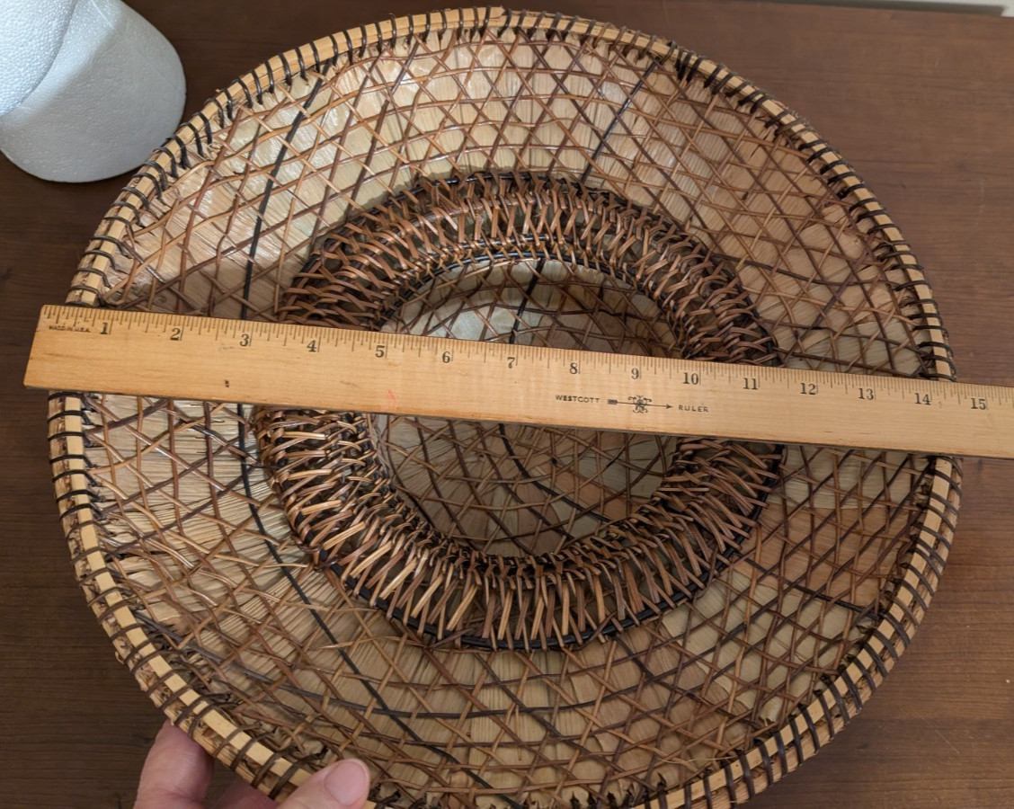 Vintage Filipino Salakot Woven Rattan and Coconut Fiber Sun Hat 15” Diameter