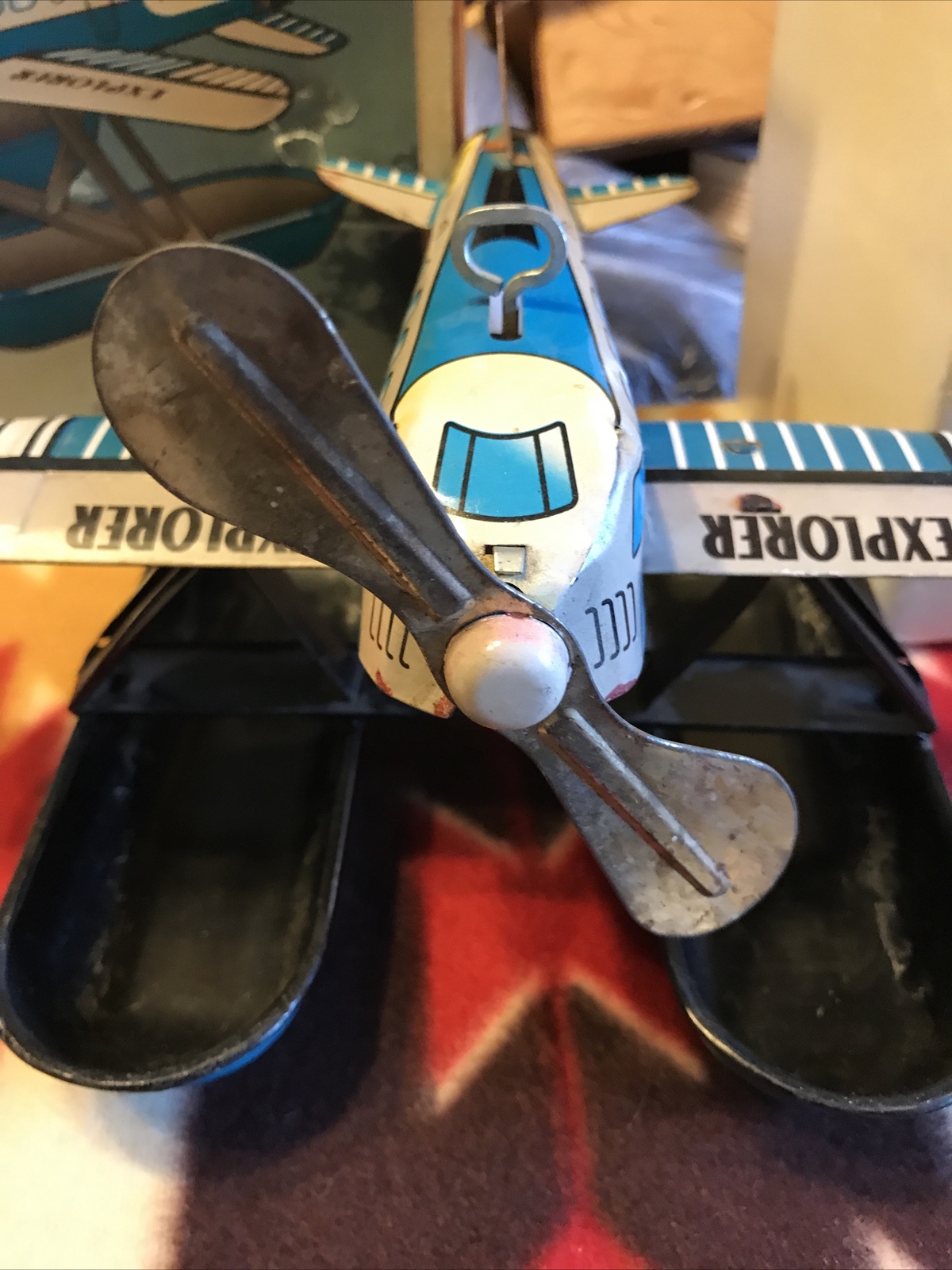 SCHYLLING Propeller Sea Plane Tin Windup Pontoon Box/ Motorcycle Side Car Rider