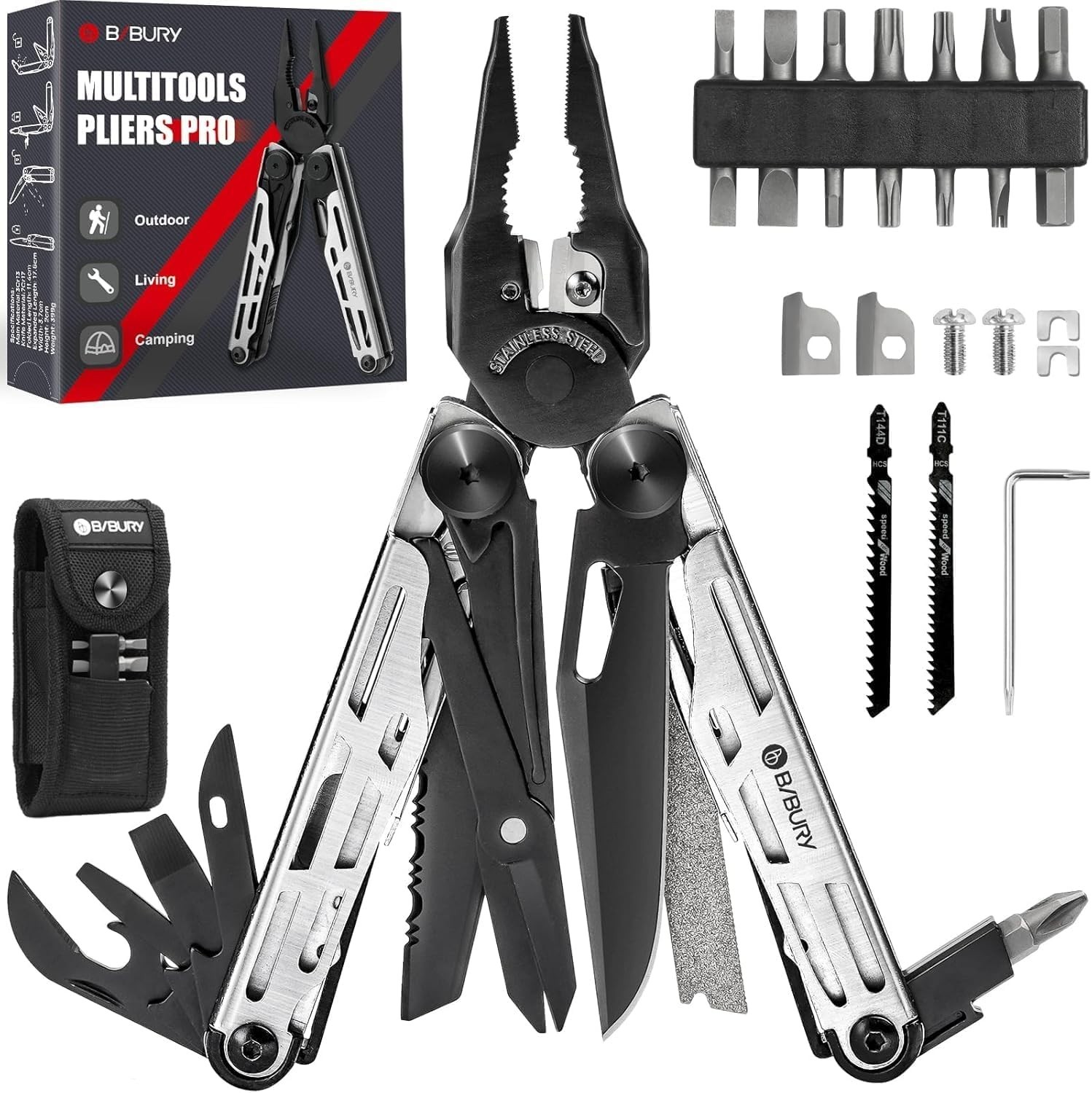 BIBURY Multitool Pliers Pro Stainless Steel 31-in-1 Multitool Pliers for Camping