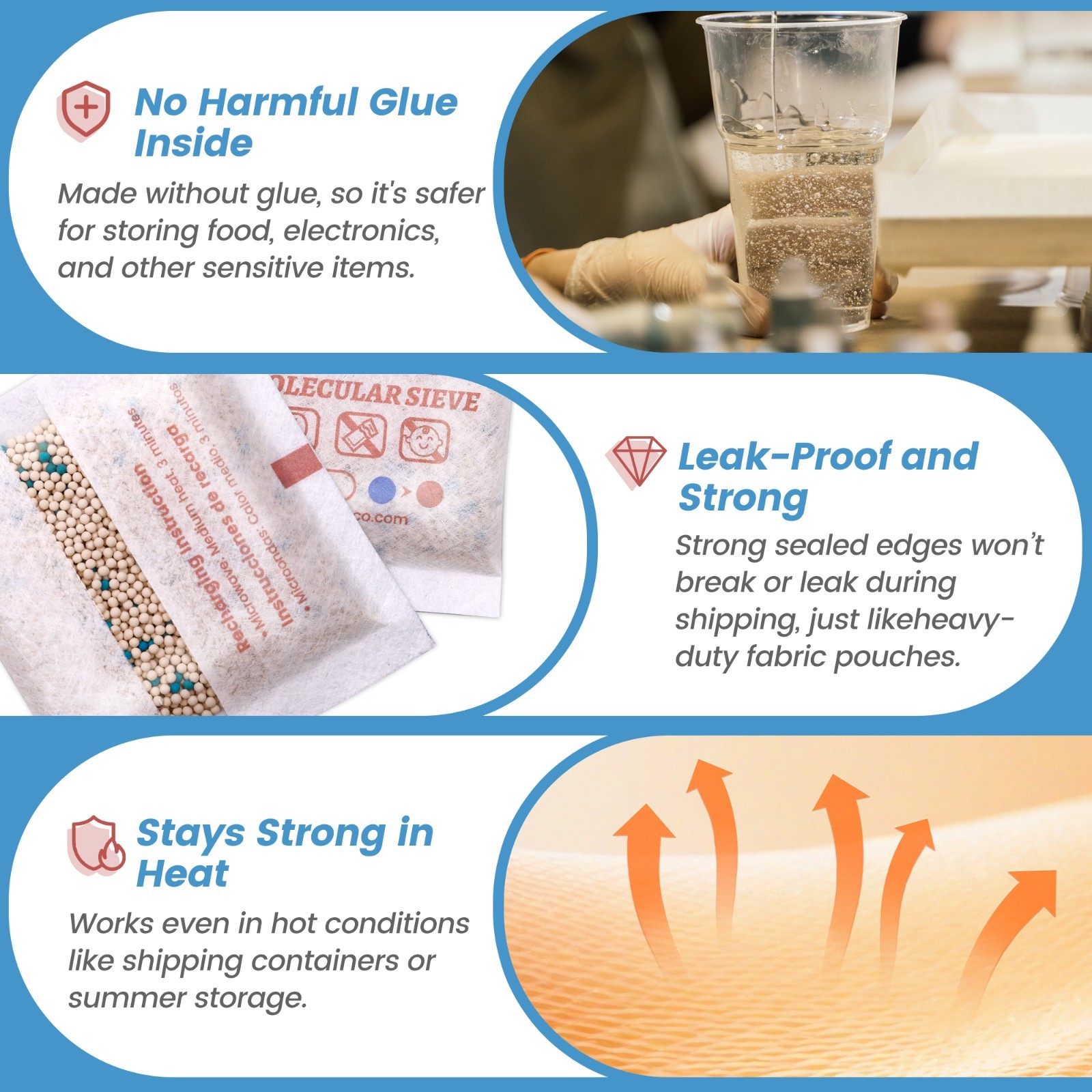 [5 Gram 50 Packages] Adsorbco Rechargeable Molecular Sieve Desiccant Packs